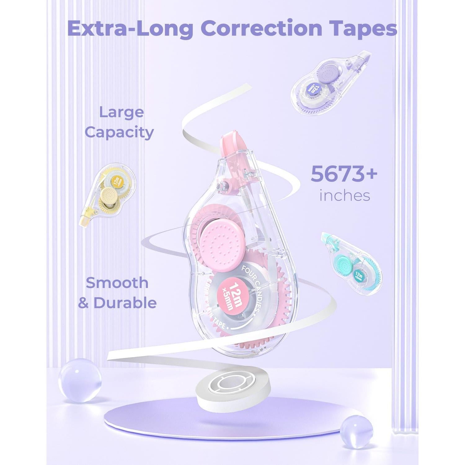 Cinta Correctora Blanca Four Candies, 8 Paquetes, 12 Metros