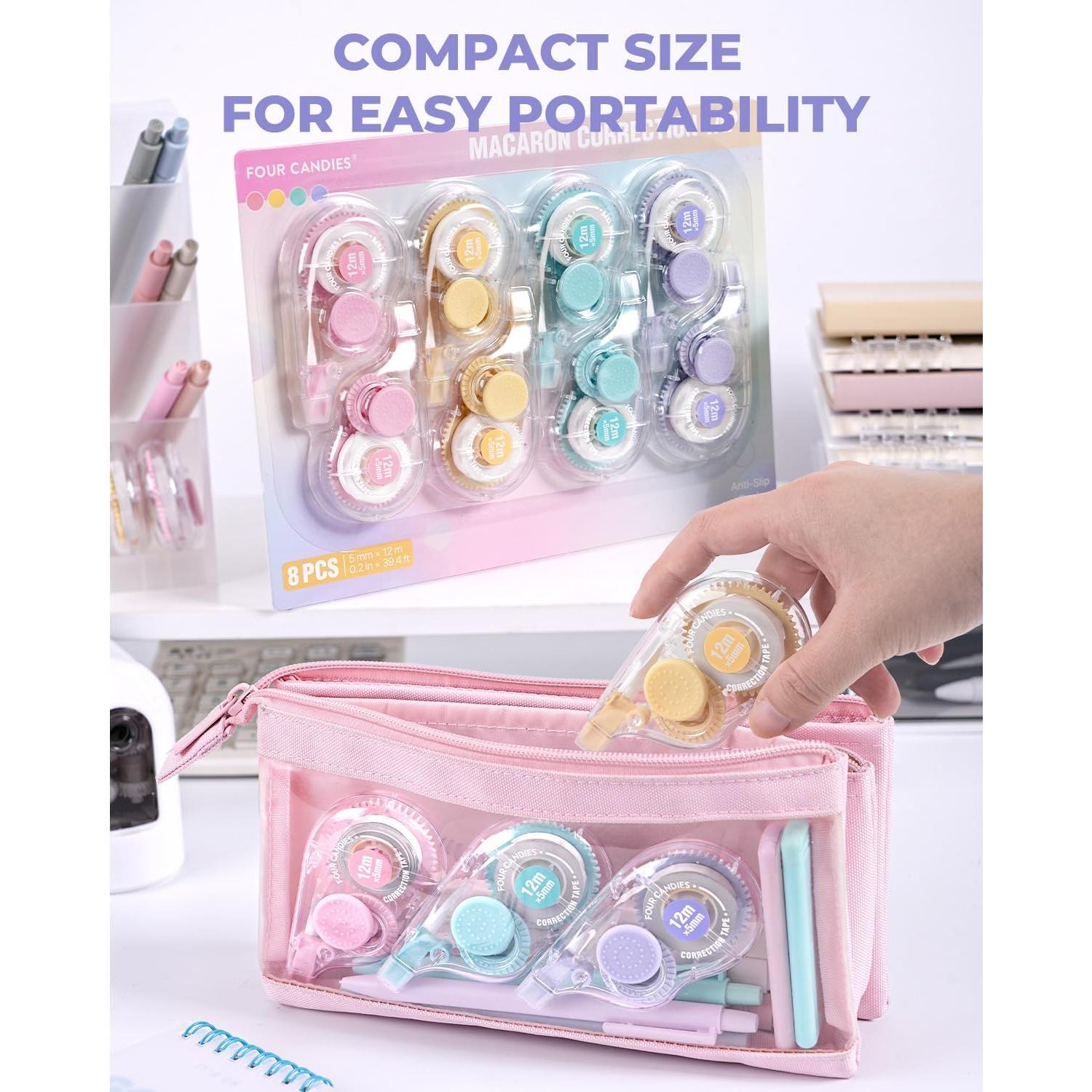 Cinta Correctora Blanca Four Candies, 8 Paquetes, 12 Metros