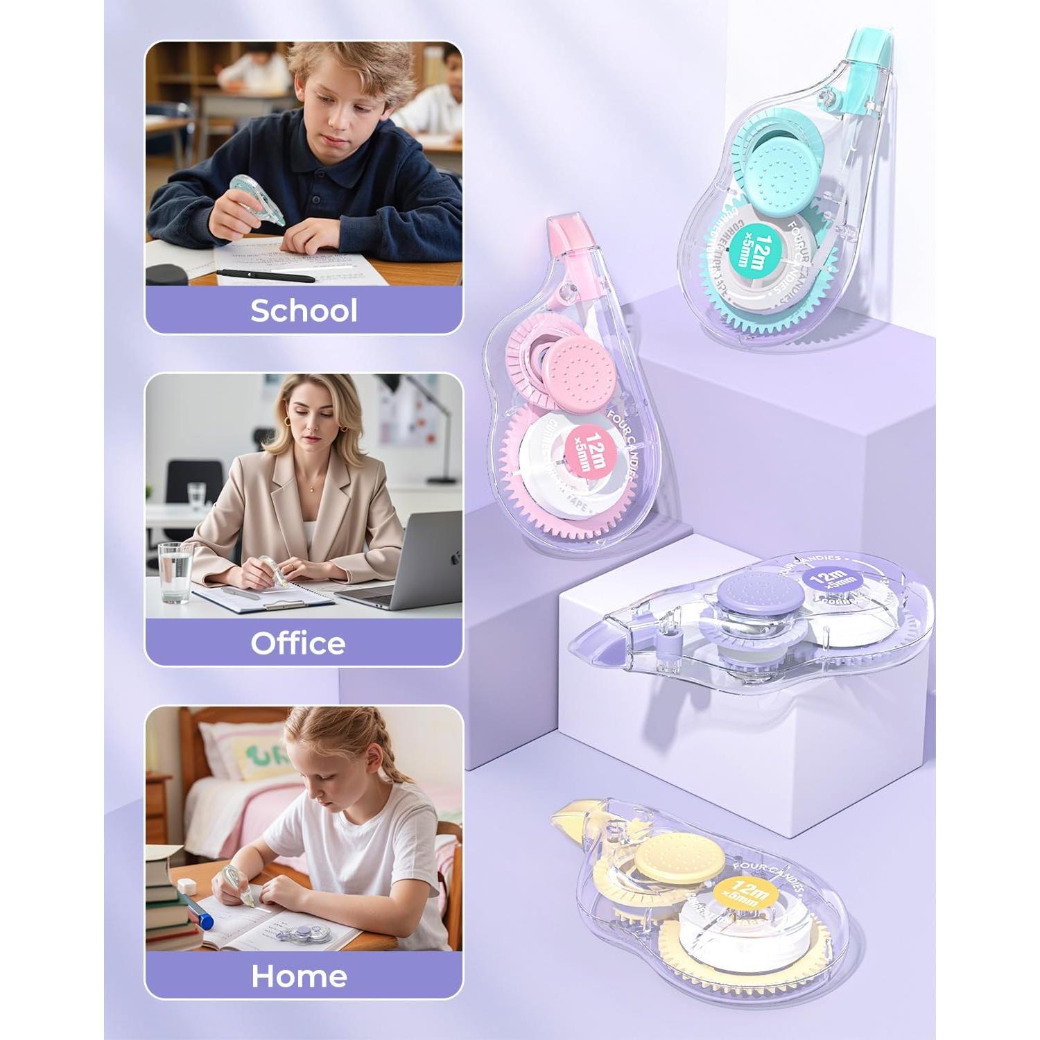 Cinta Correctora Blanca Four Candies, 8 Paquetes, 12 Metros