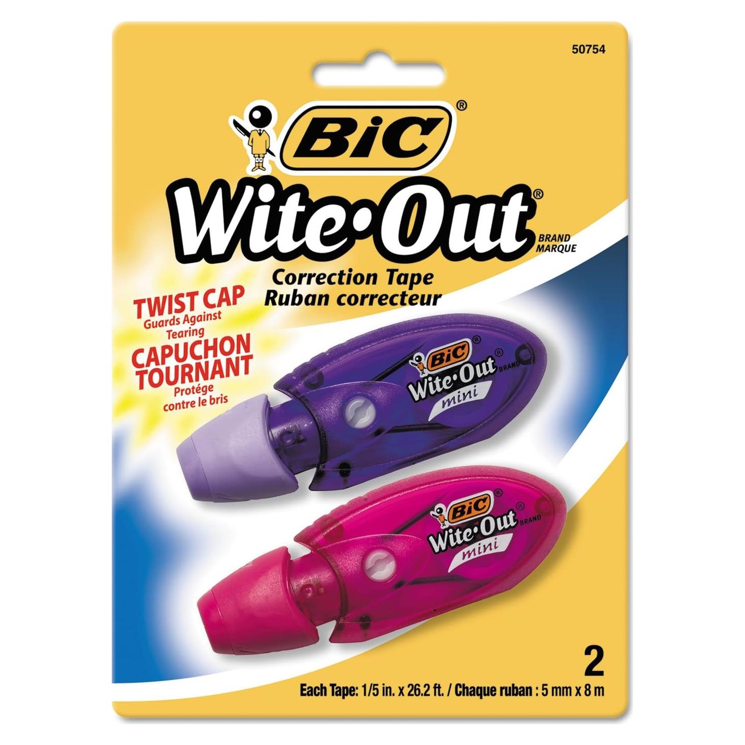 Cinta de Corrección BIC Mini Twist Wite-Out 2/Paq 32.9g