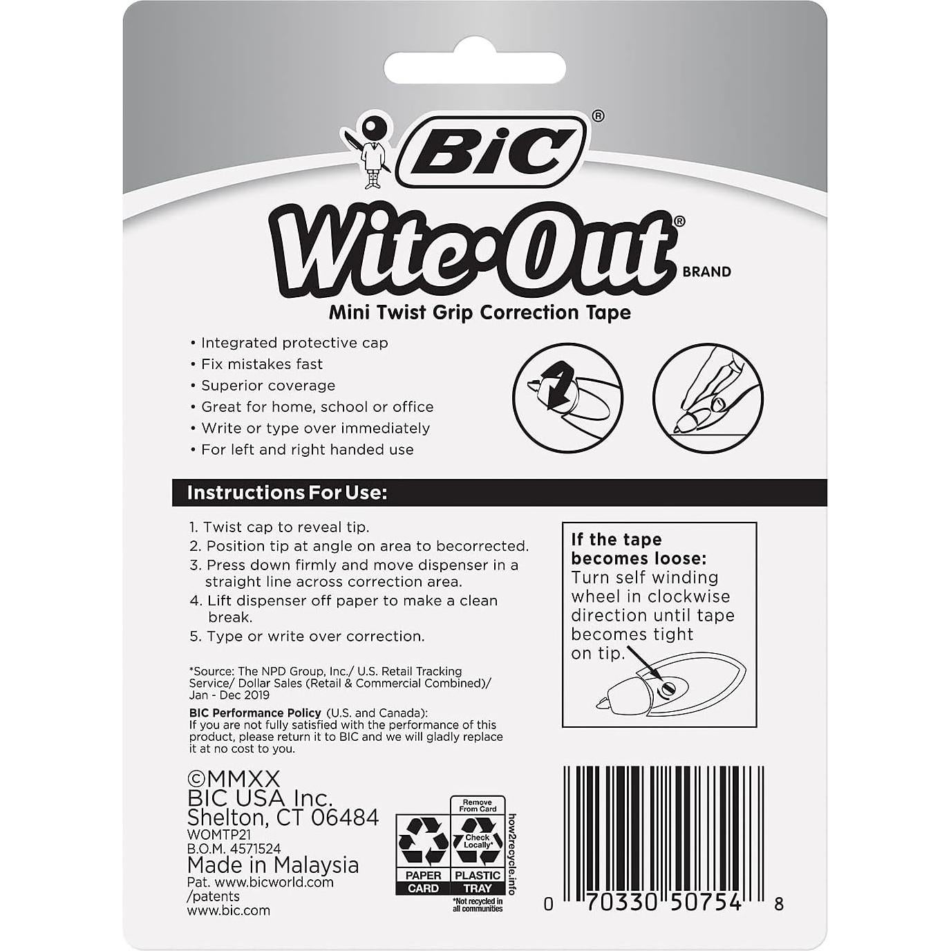 Cinta de Corrección BIC Mini Twist Wite-Out 2/Paq 32.9g