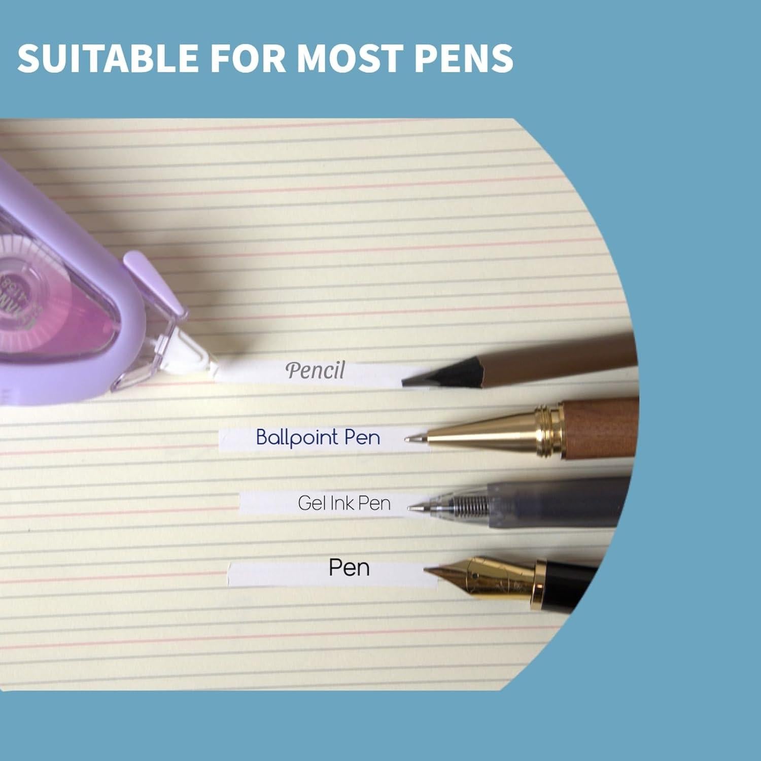 Cinta Correctora WISOPTUS 15 Metros con Bisel de Goma Púrpura