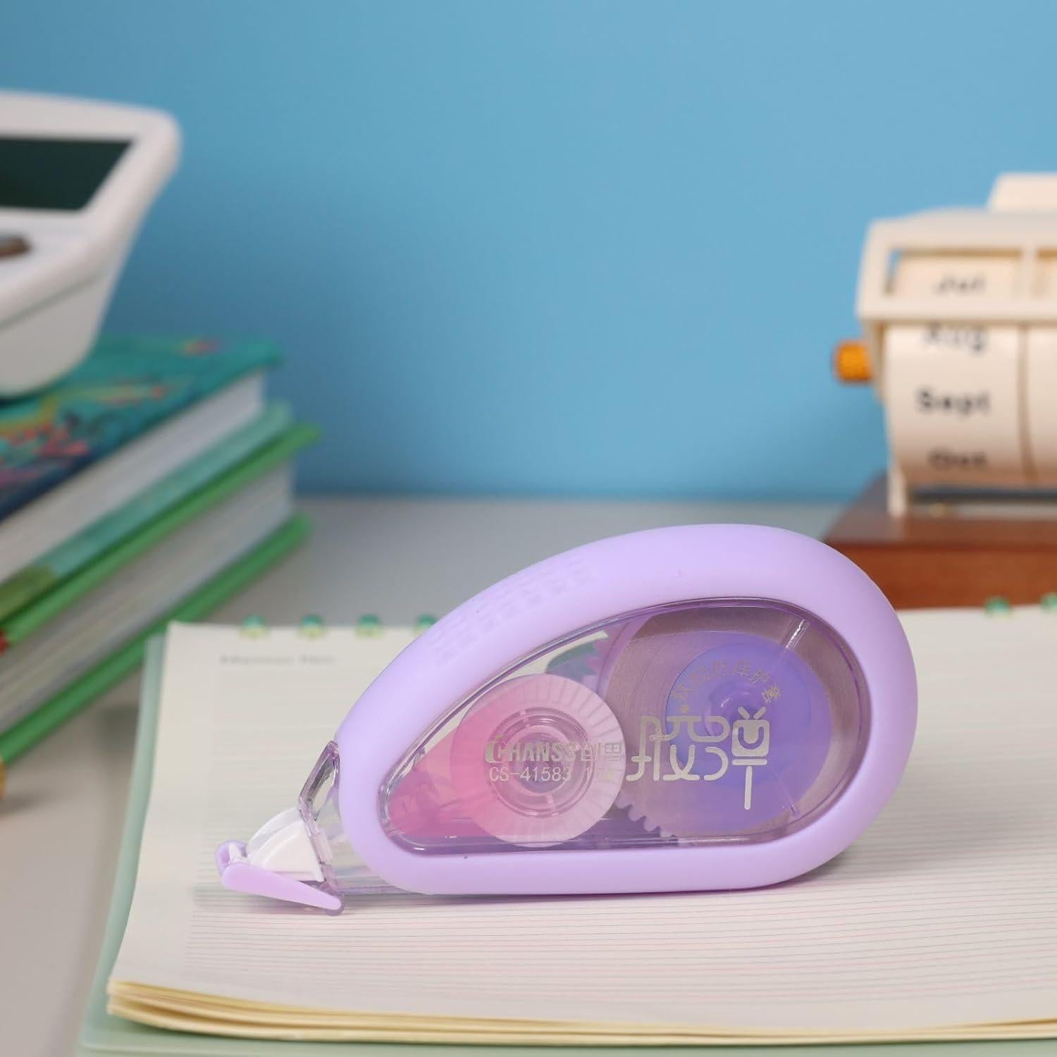 Cinta Correctora WISOPTUS 15 Metros con Bisel de Goma Púrpura