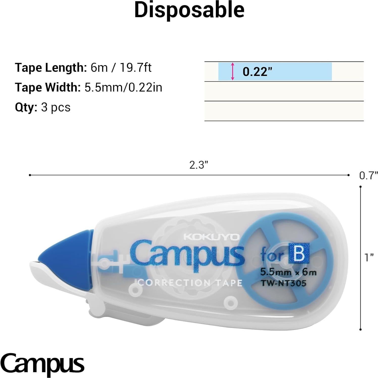 Cinta Correctora KOKUYO TW-NT305X3 6m Azul Paquete de 3