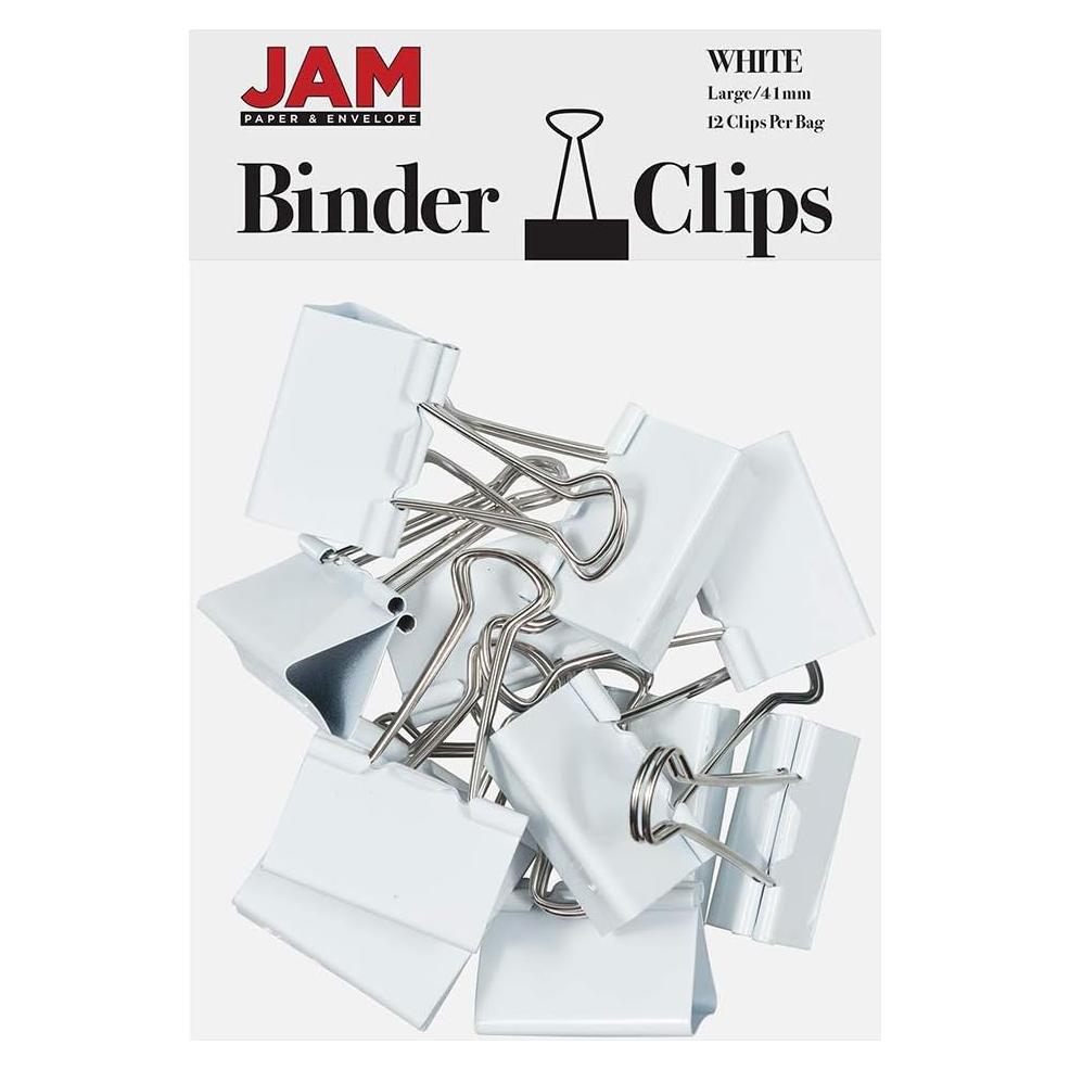 Clips de Carpeta Grandes JAM Paper 41mm Blancos - 12/Paq