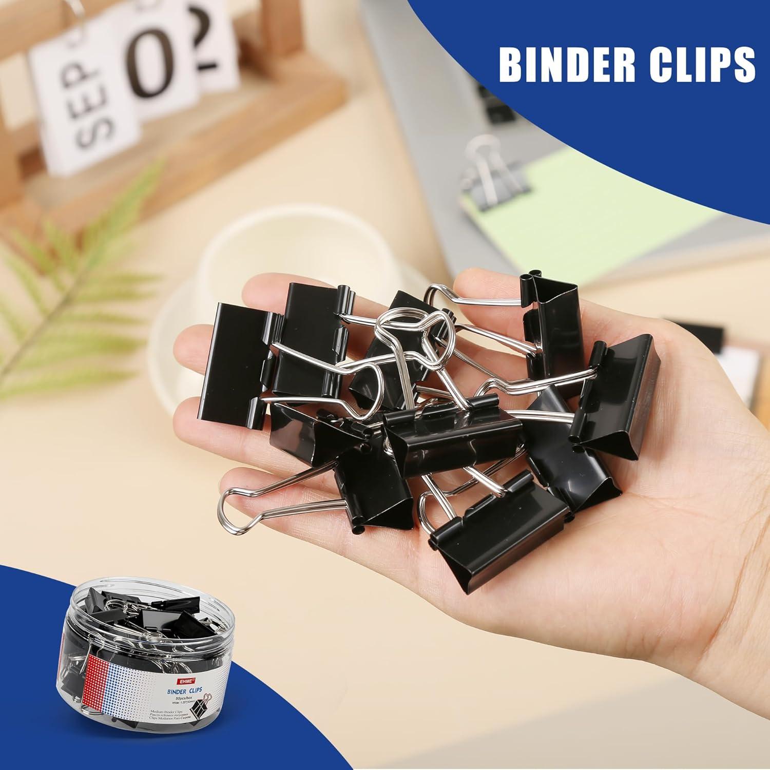 50 Clips de Carpeta Medianos EHME Negros 3.18 cm Metal