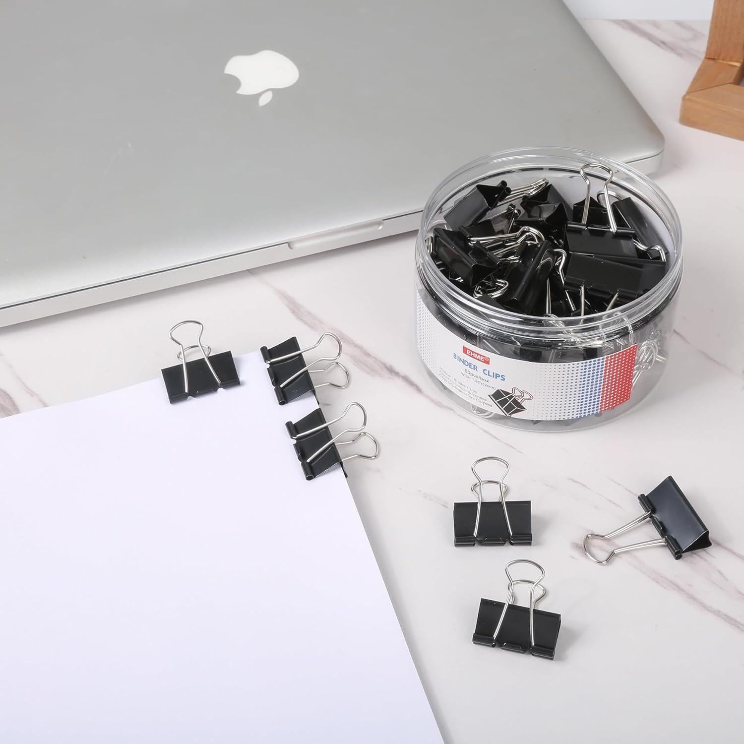 50 Clips de Carpeta Medianos EHME Negros 3.18 cm Metal
