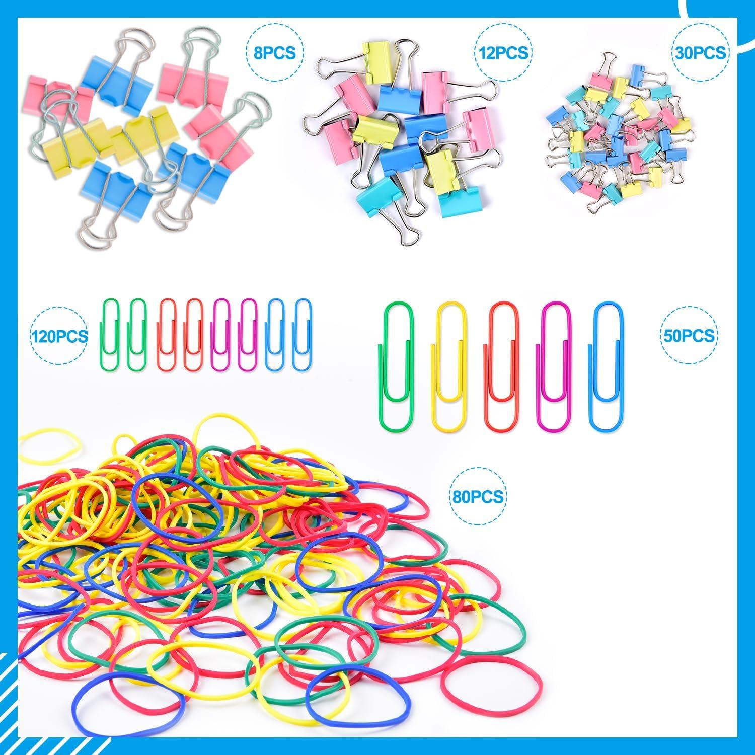 Set de 300 Clips de Papel y Bandas de Goma Sopito Multicolor