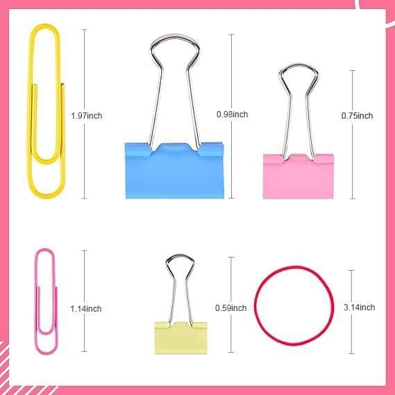 Set de 300 Clips de Papel y Bandas de Goma Sopito Multicolor