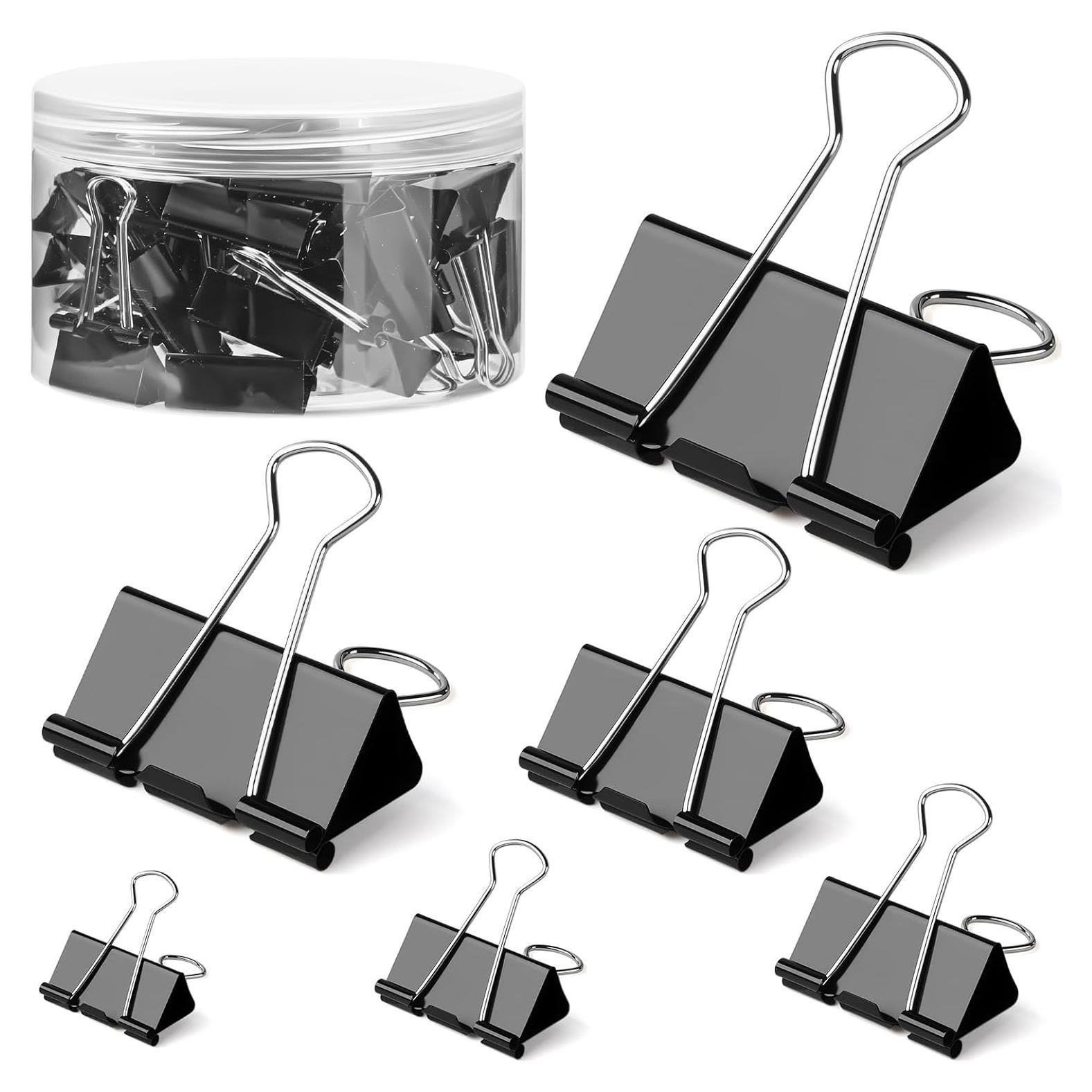 150 Clips de Carpeta Variados DJGINRO - 6 Tamaños, Negro