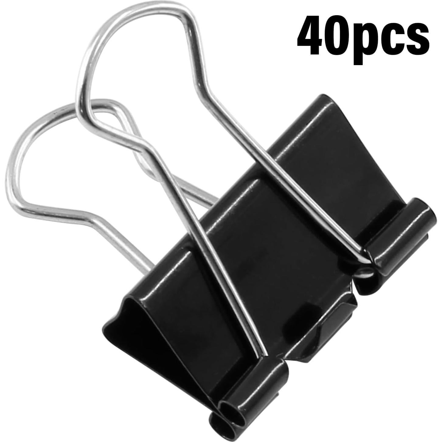 Paquete de 40 Clips de Carpeta Metal Negro 19mm Qjaiune