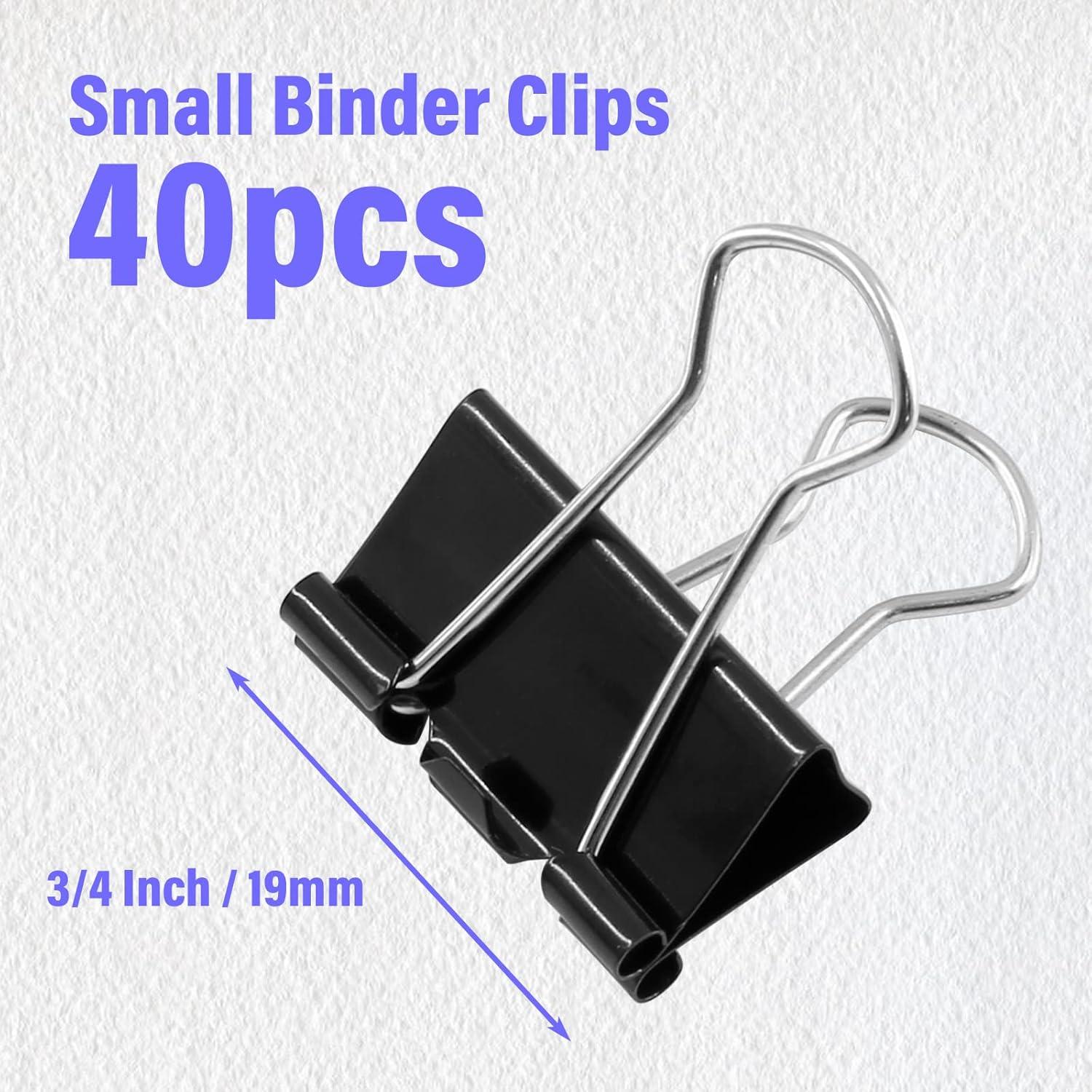 Paquete de 40 Clips de Carpeta Metal Negro 19mm Qjaiune