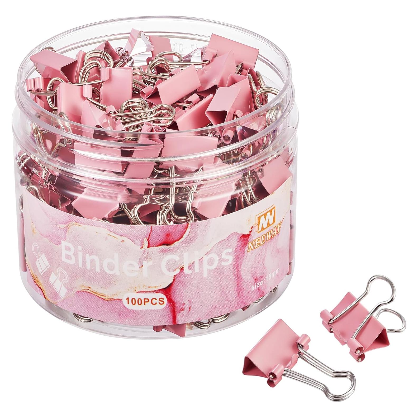 Clips de Carpeta NEEWAY 100pcs Rosados Extra Pequeños 15mm