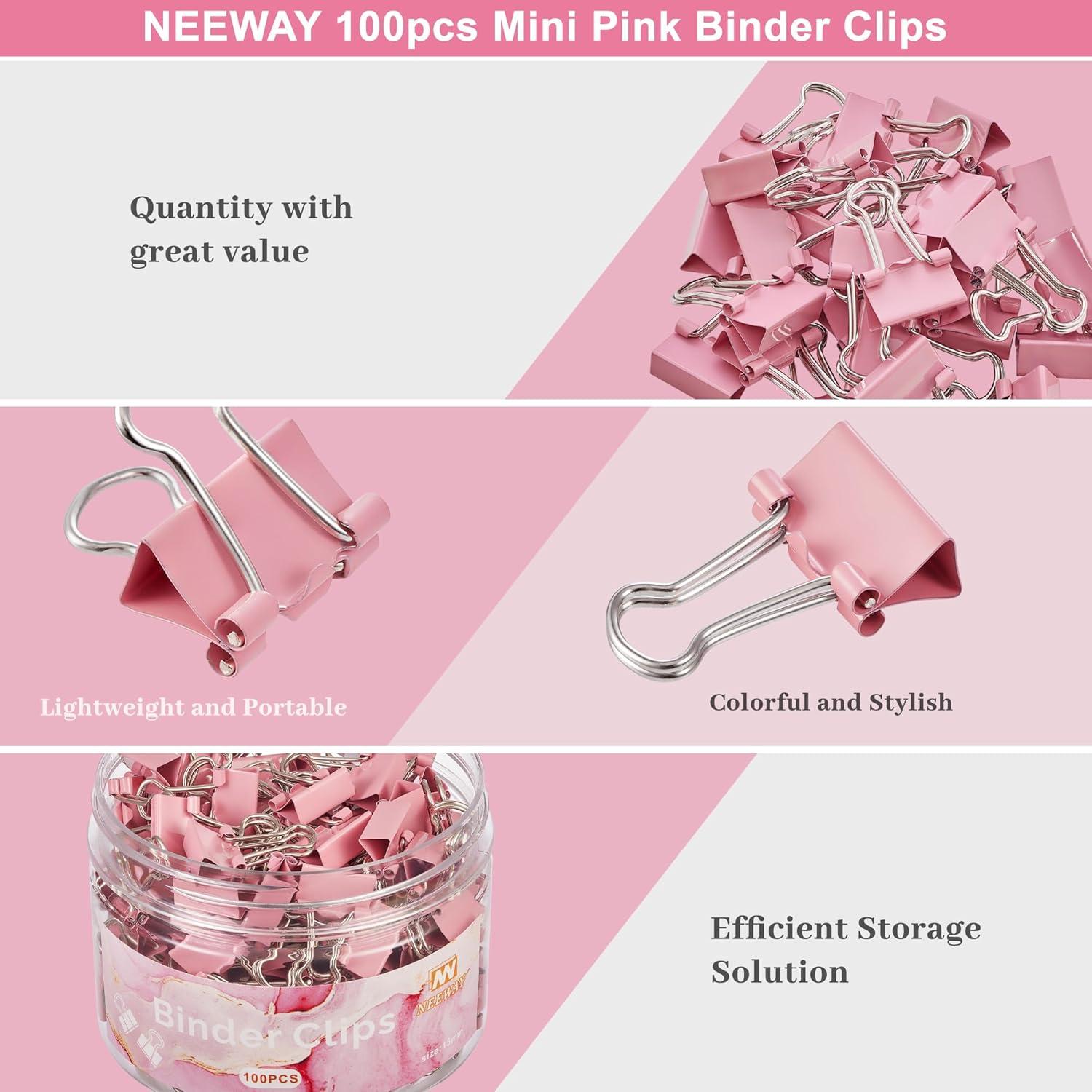 Clips de Carpeta NEEWAY 100pcs Rosados Extra Pequeños 15mm