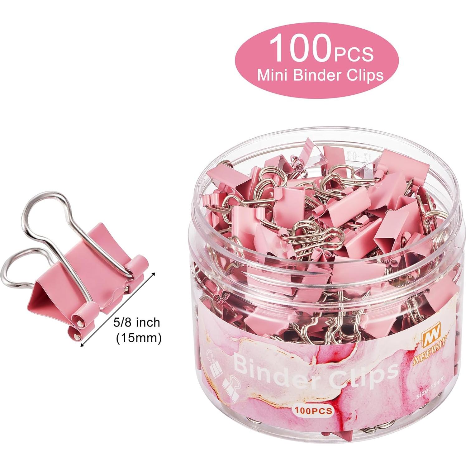 Clips de Carpeta NEEWAY 100pcs Rosados Extra Pequeños 15mm