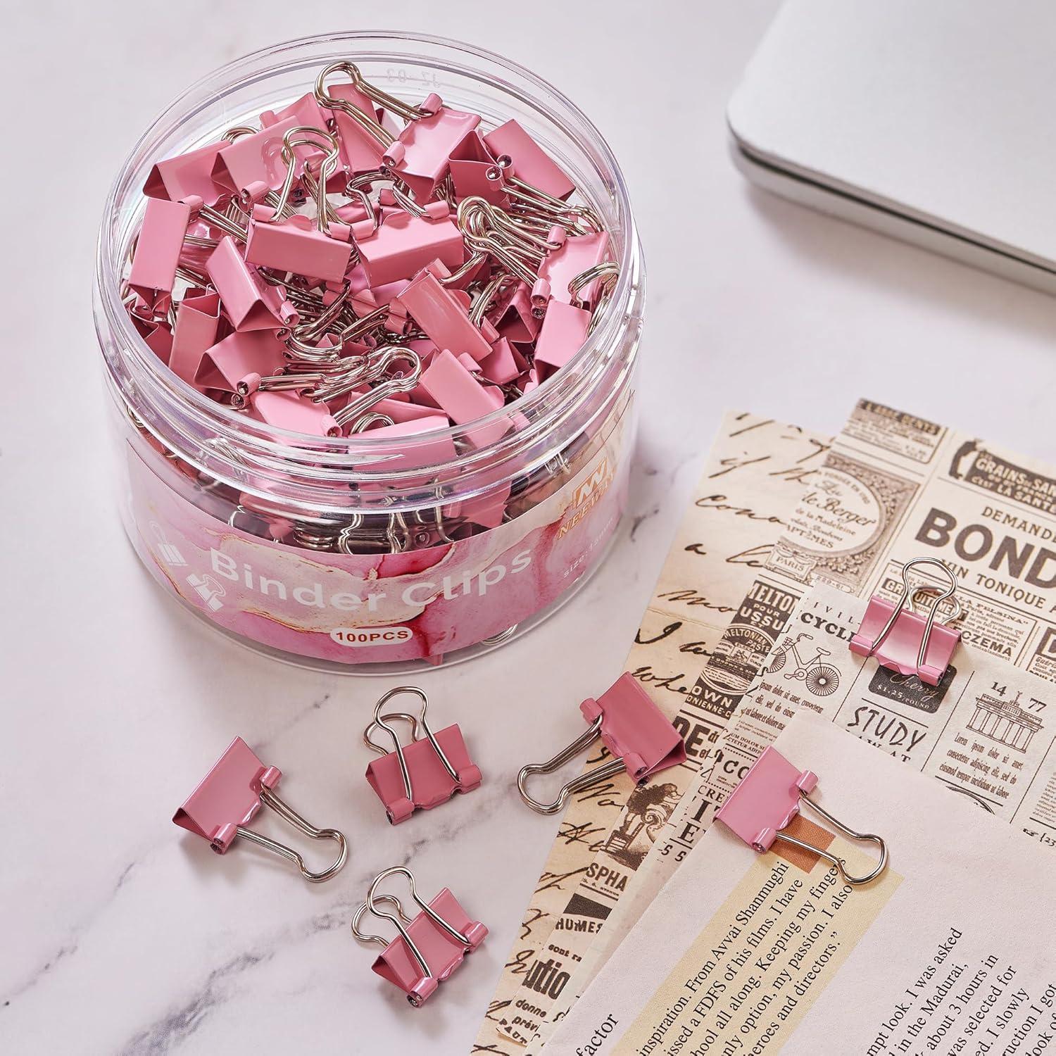 Clips de Carpeta NEEWAY 100pcs Rosados Extra Pequeños 15mm