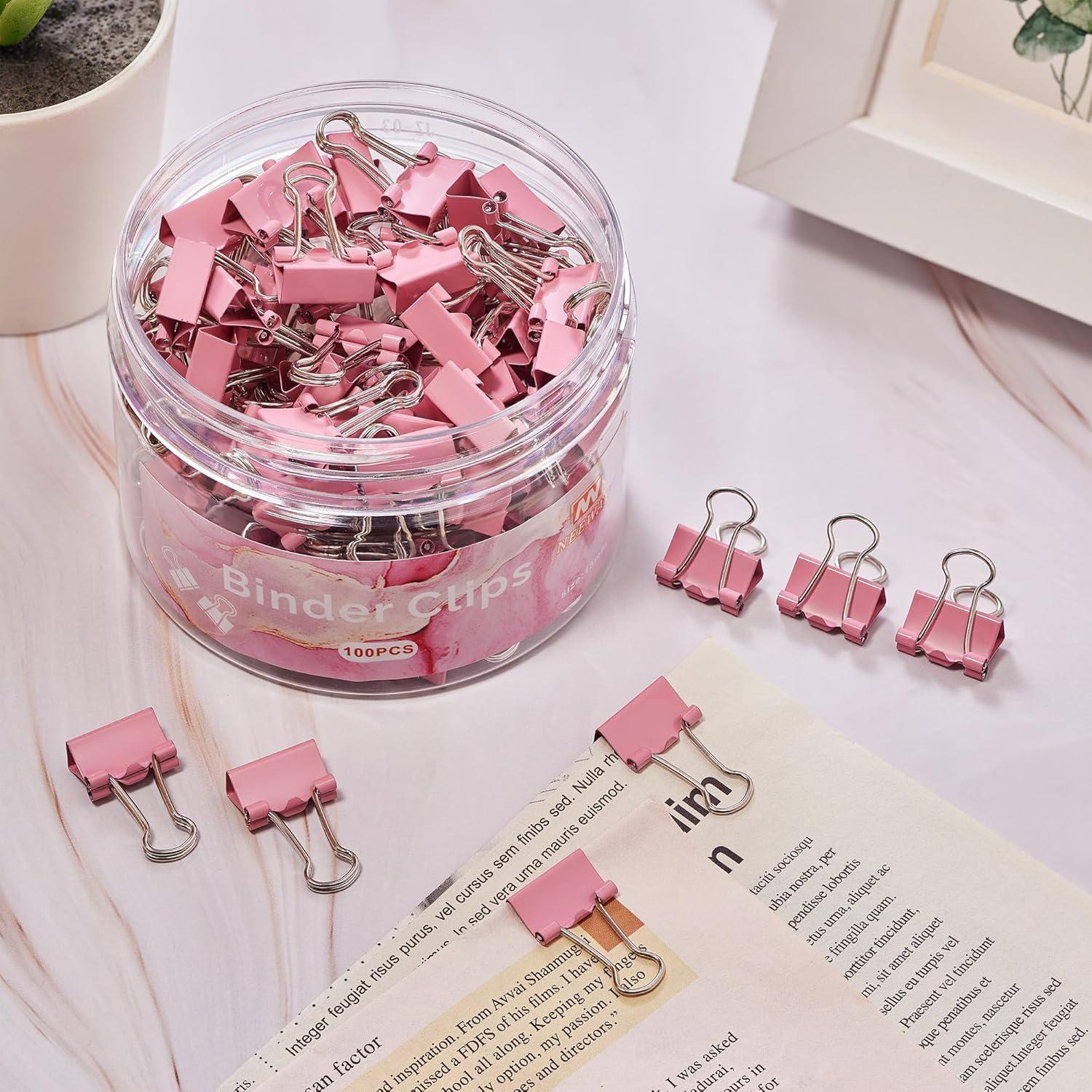 Clips de Carpeta NEEWAY 100pcs Rosados Extra Pequeños 15mm