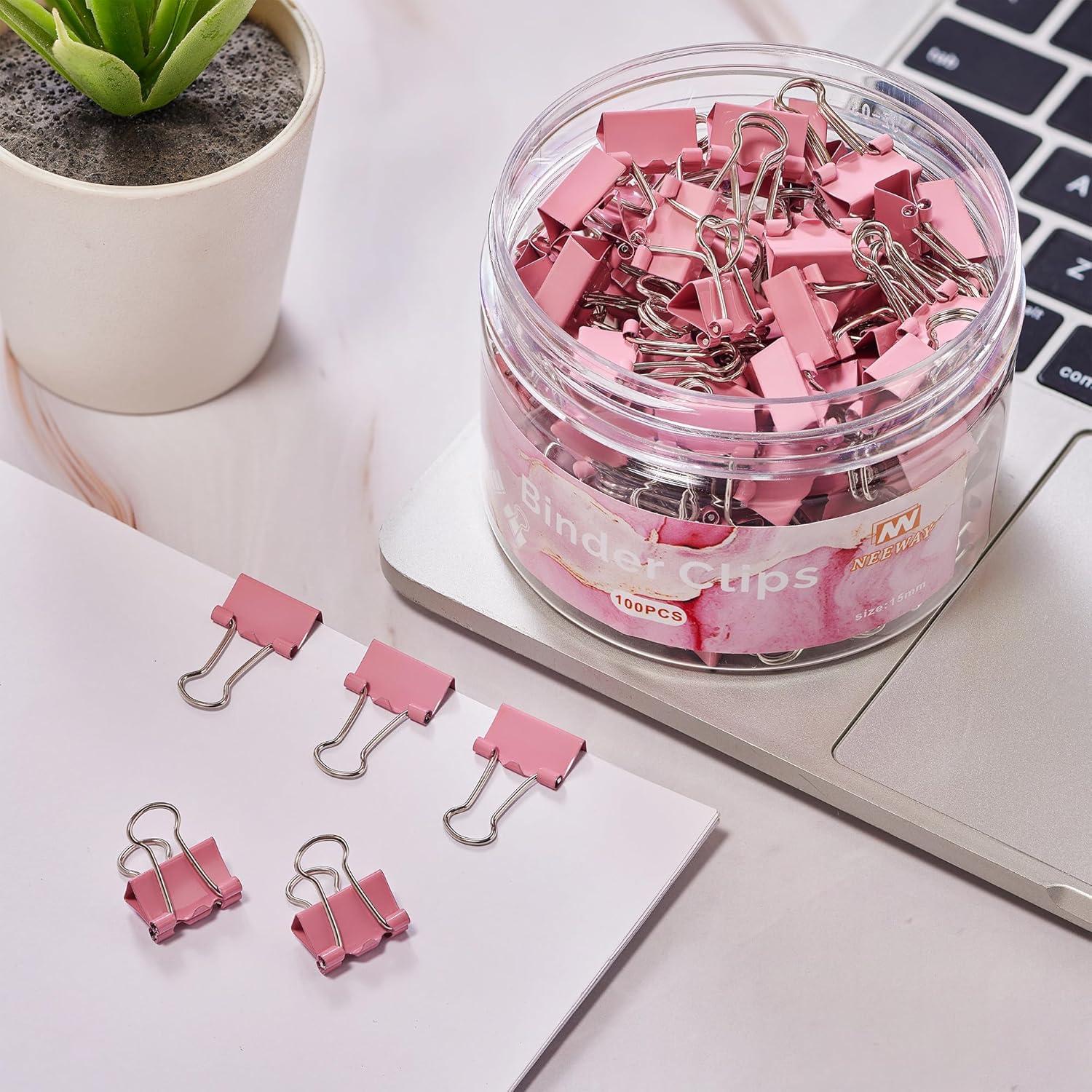 Clips de Carpeta NEEWAY 100pcs Rosados Extra Pequeños 15mm
