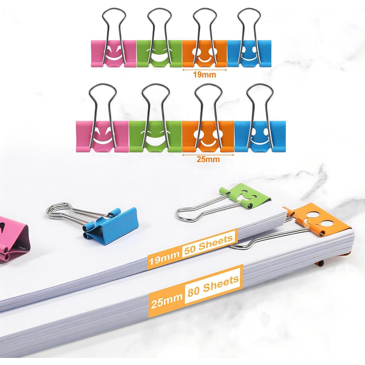 Clips de Papel Binder Sonrientes Coideal - 100 Pcs 19mm y 25mm
