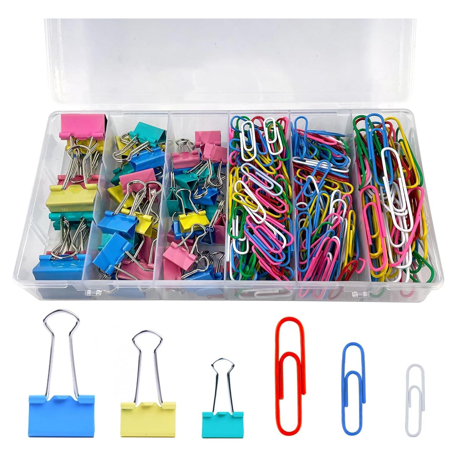 320 Clips de Papel y Carpeta Coloridos DENGXINWEI - Varios Tamaños