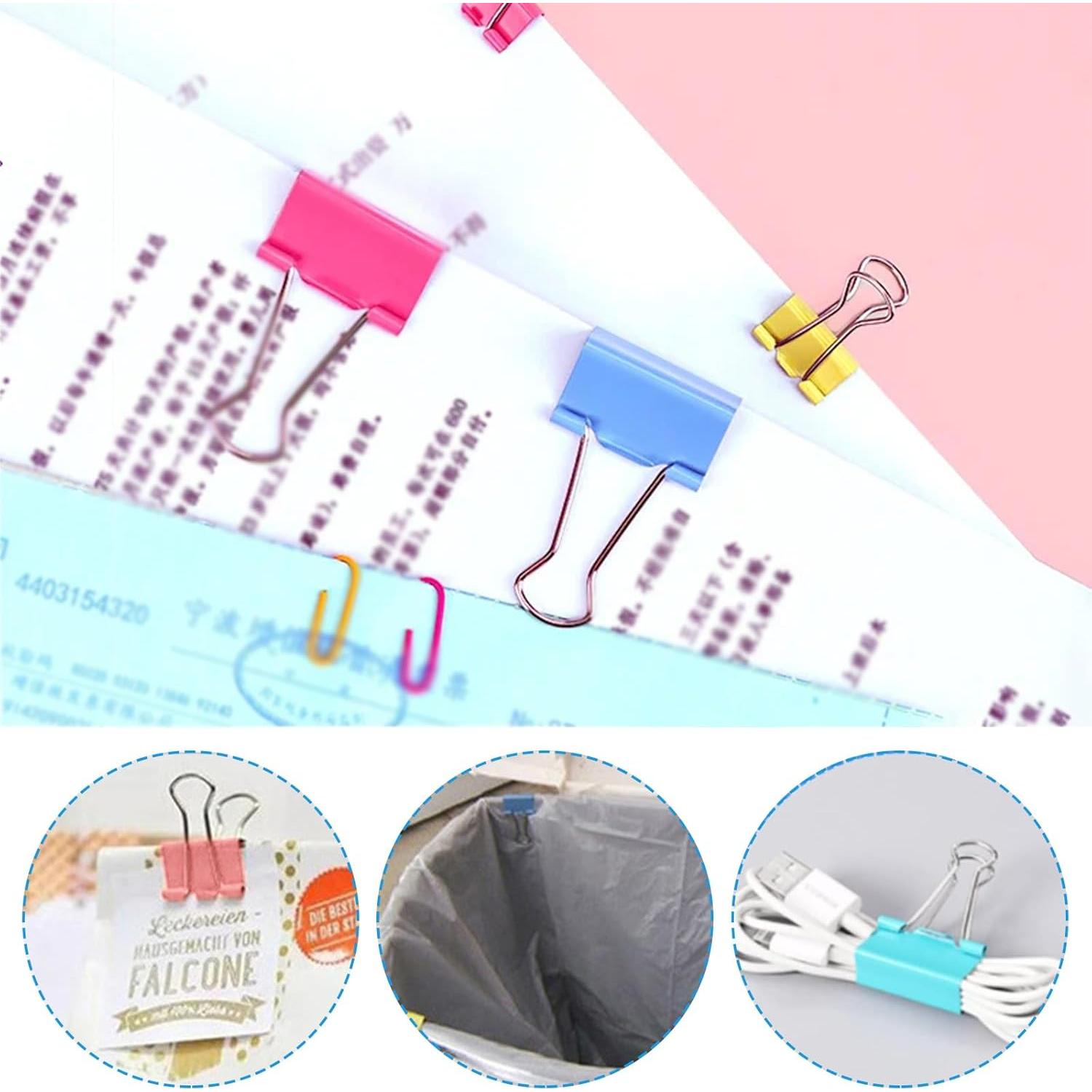 320 Clips de Papel y Carpeta Coloridos DENGXINWEI - Varios Tamaños