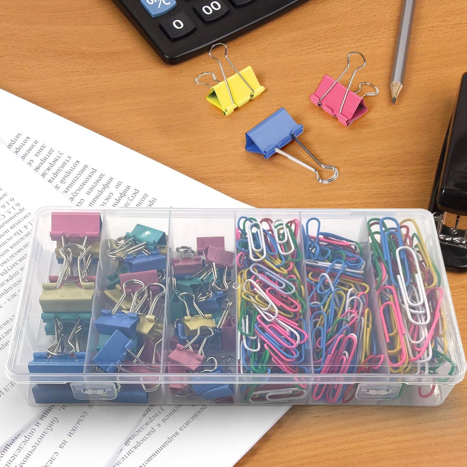 320 Clips de Papel y Carpeta Coloridos DENGXINWEI - Varios Tamaños