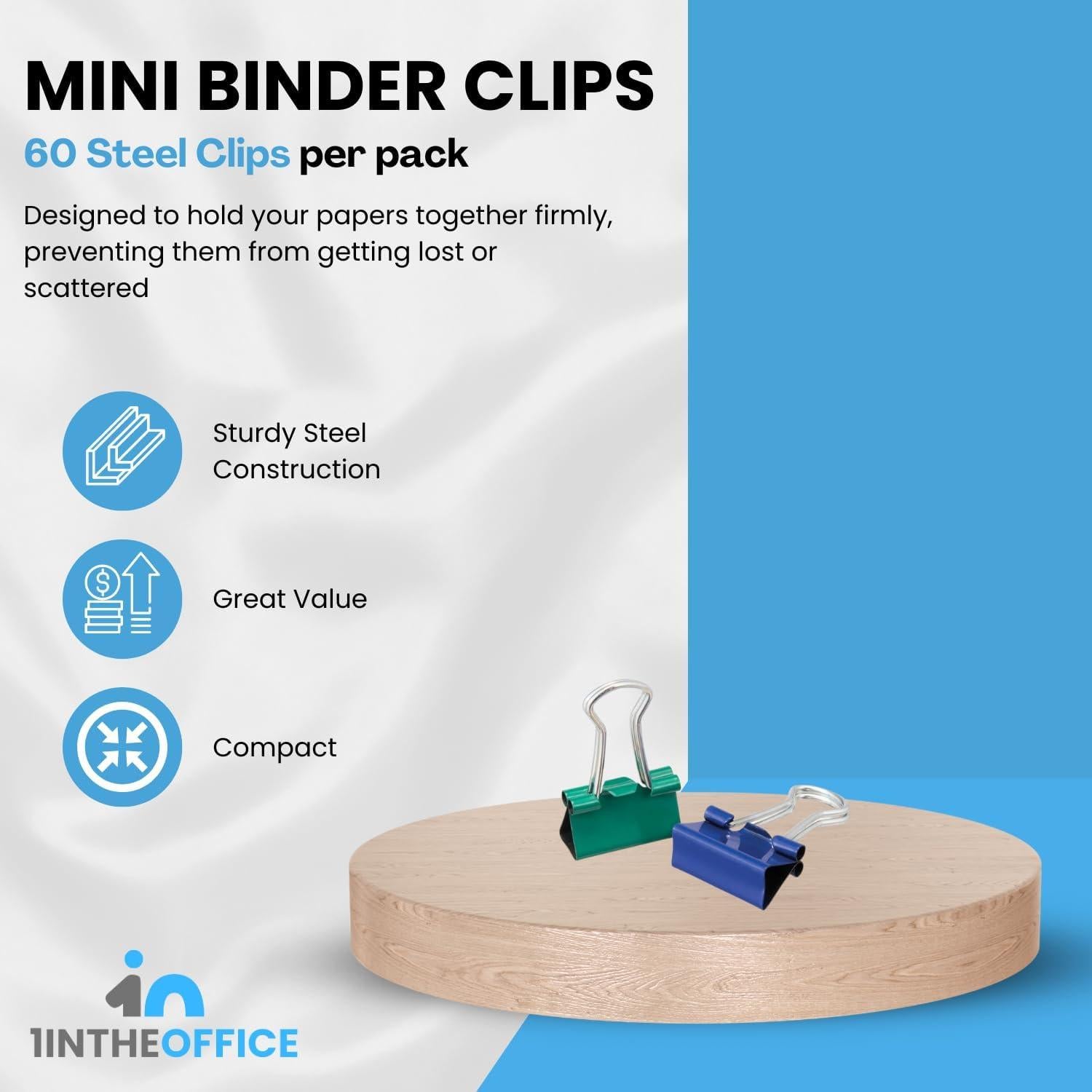 Clips de Carpeta Multicolores 1EnLaOficina 60 Unidades 5.08cm