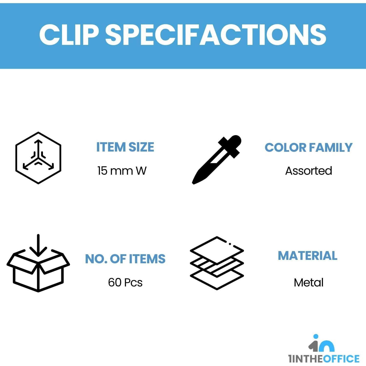 Clips de Carpeta Multicolores 1EnLaOficina 60 Unidades 5.08cm