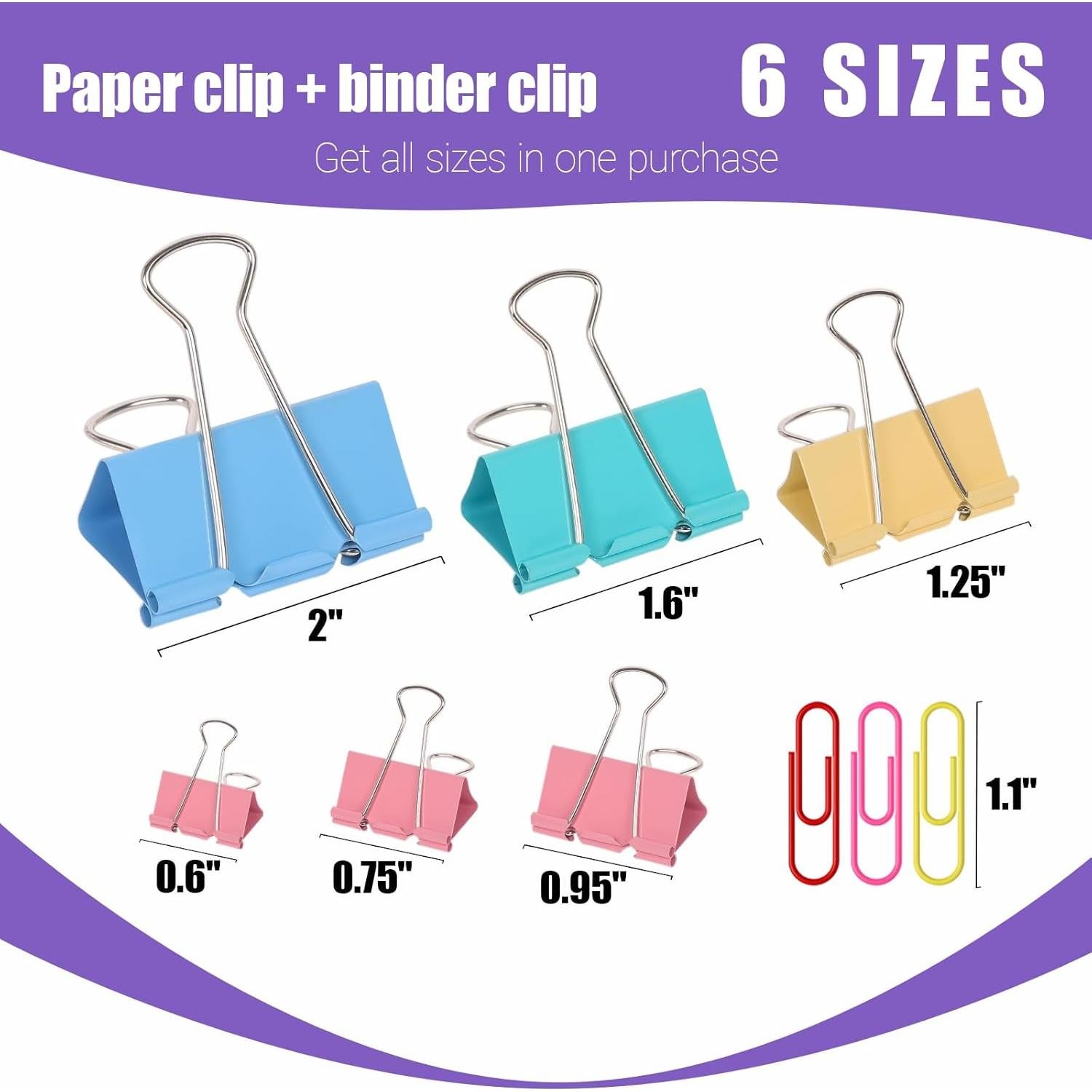 Combo de Clips de Carpeta y Papel WORPSON 208 PCS Multicolor