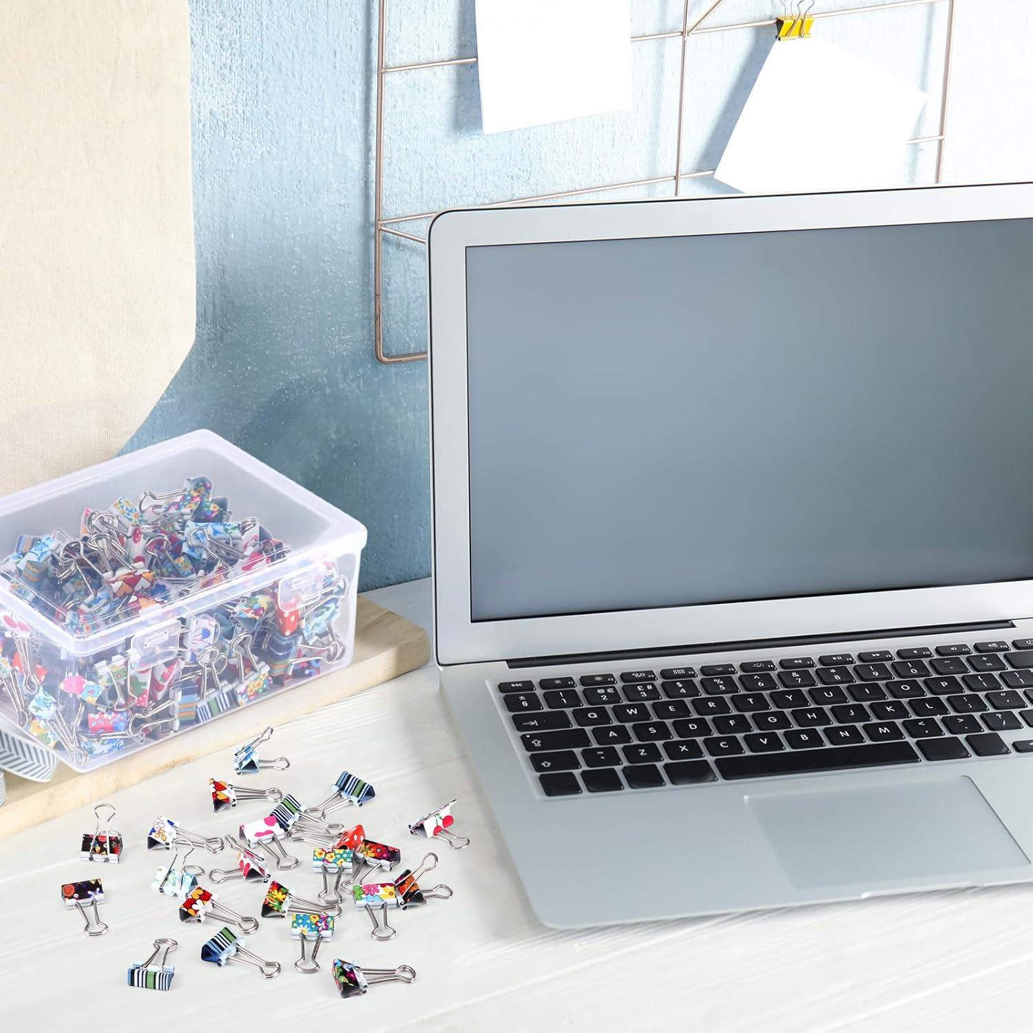 200 Clips de Carpeta Coloridos Humyoun 19mm con Caja Almacenaje