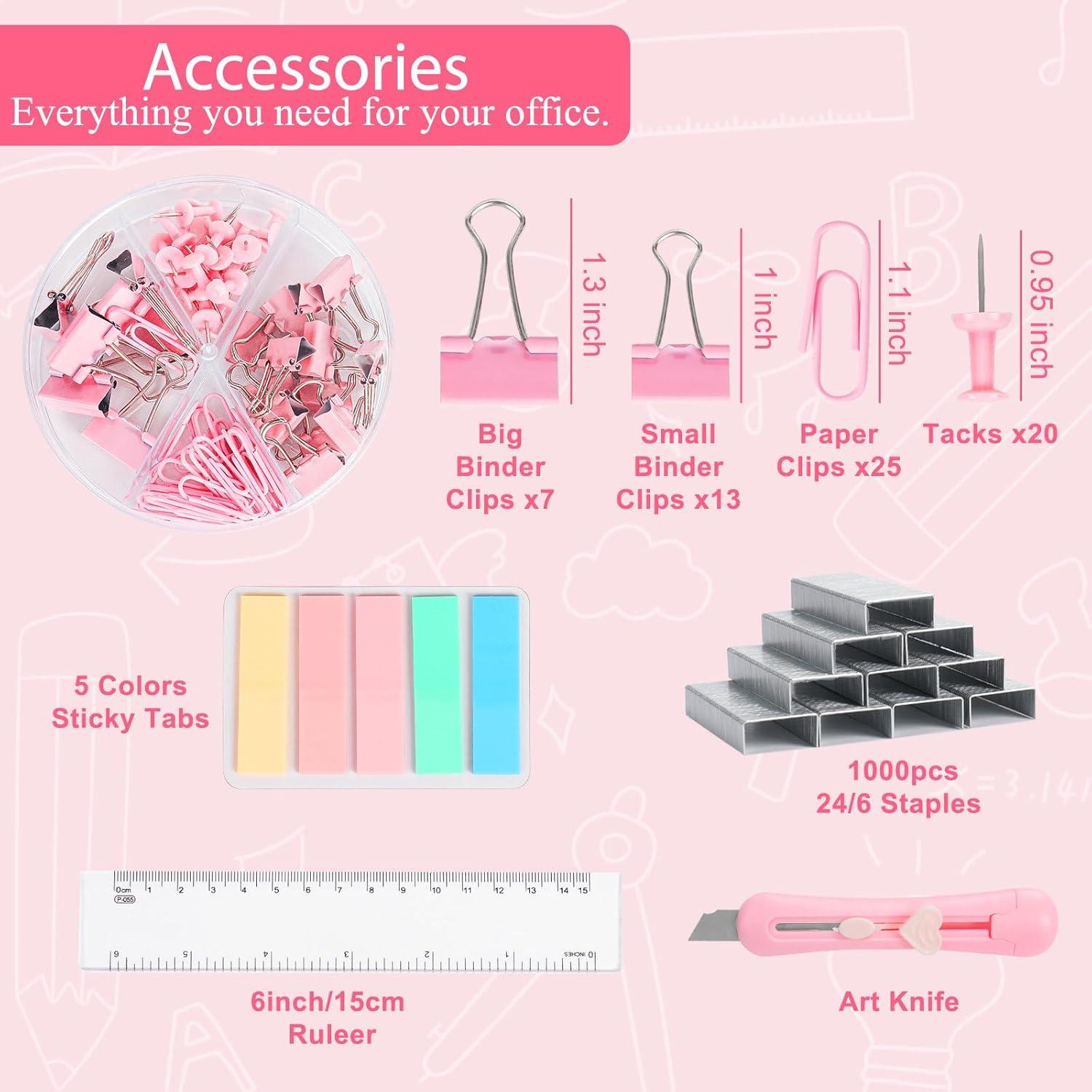 Conjunto de Suministros de Oficina Rosa Benjojo - Grapadora, Tijeras y Más