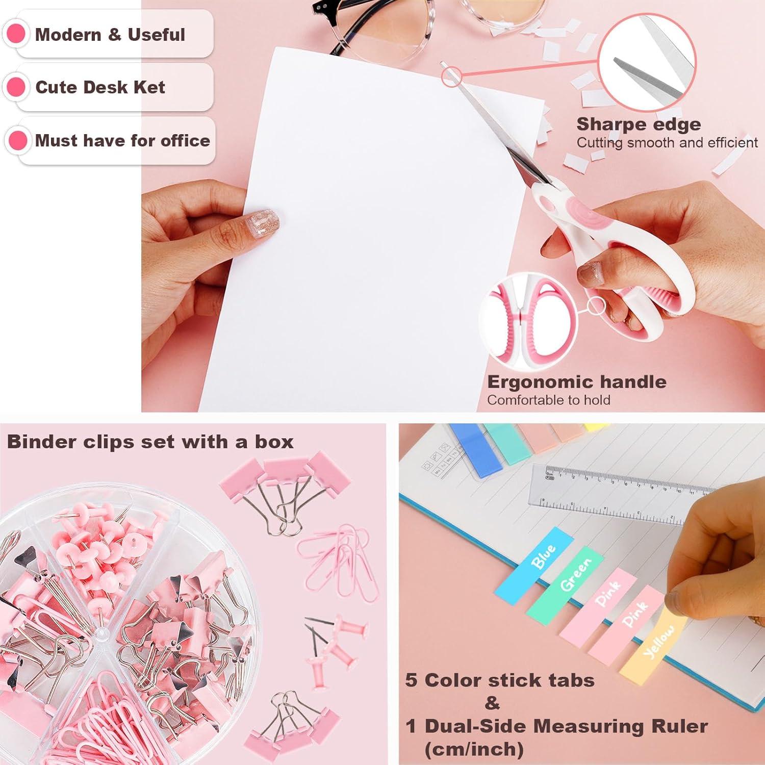 Conjunto de Suministros de Oficina Rosa Benjojo - Grapadora, Tijeras y Más