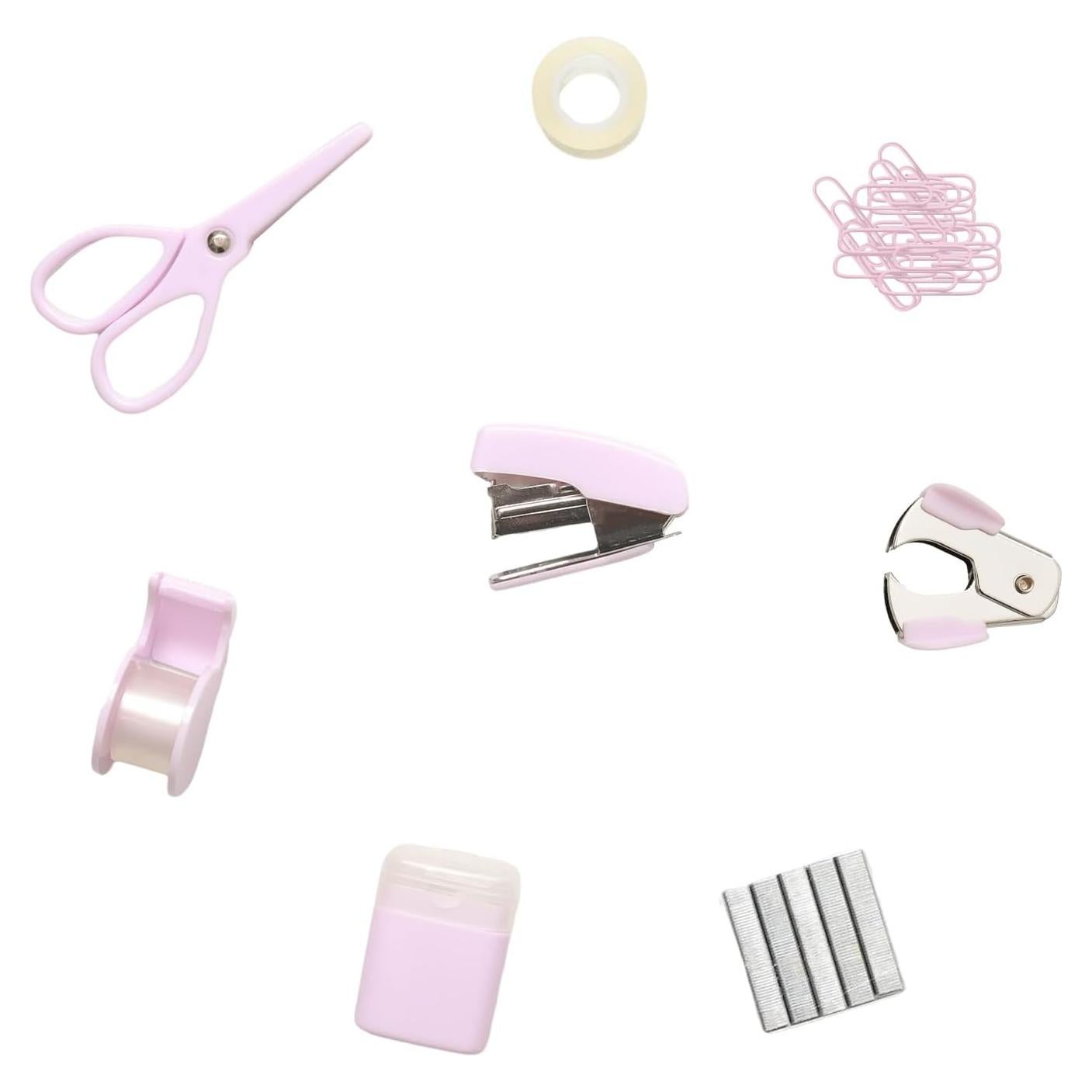 Kit de Suministros de Oficina Lilaly Rosa - Mini Grapadora y Más