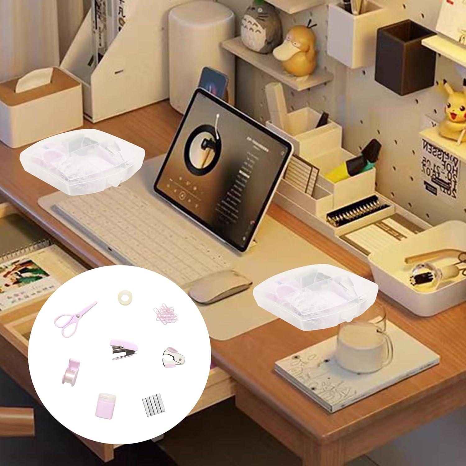 Kit de Suministros de Oficina Lilaly Rosa - Mini Grapadora y Más