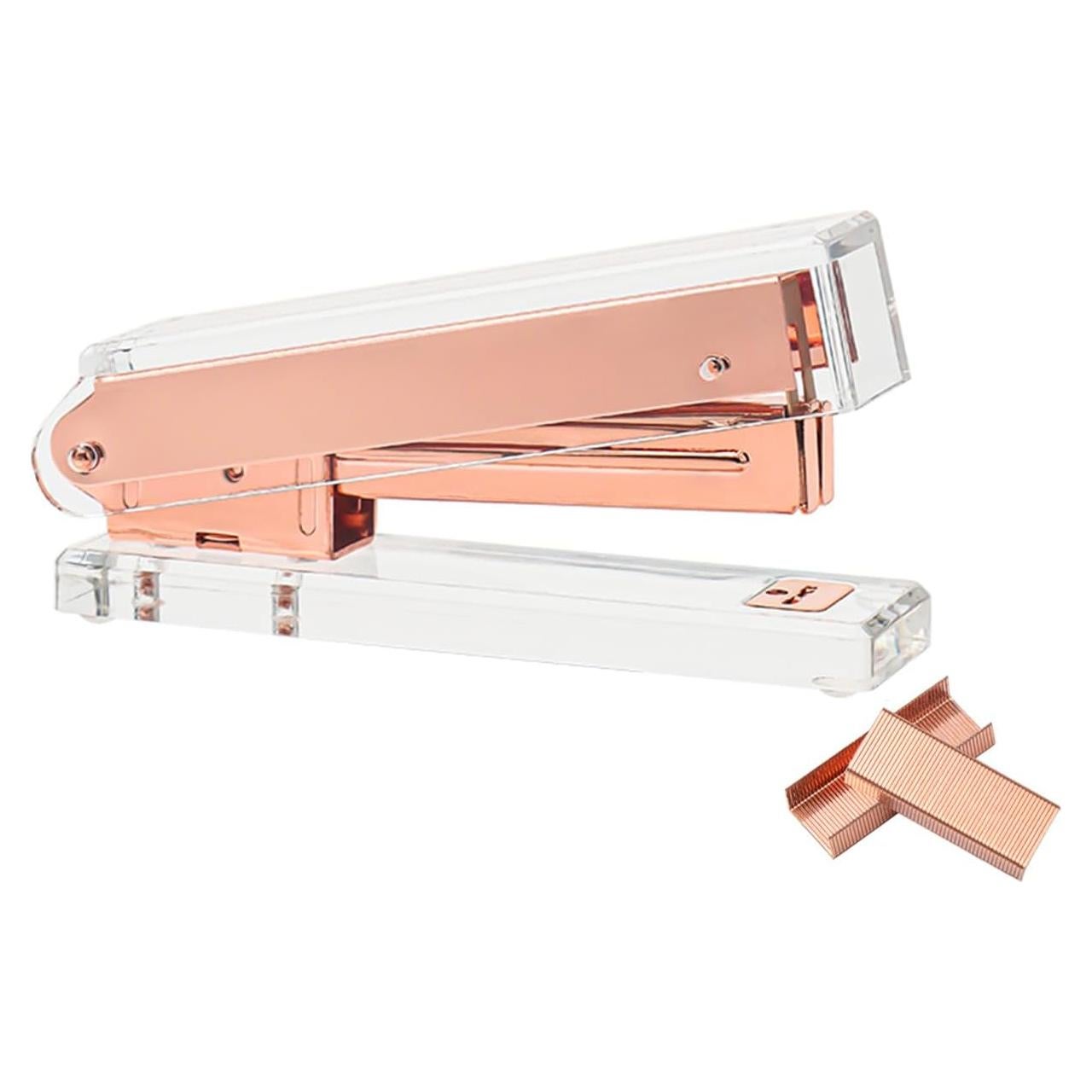 Grapadora Mini Acrílica Transparente Mogoostry Rosa Dorado No.10