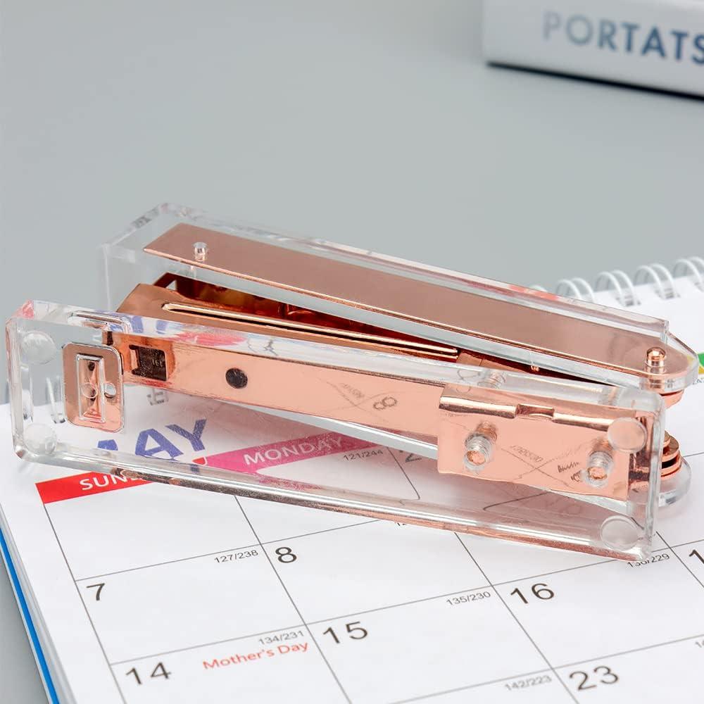 Grapadora Mini Acrílica Transparente Mogoostry Rosa Dorado No.10