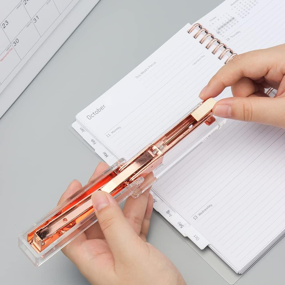 Grapadora Mini Acrílica Transparente Mogoostry Rosa Dorado No.10