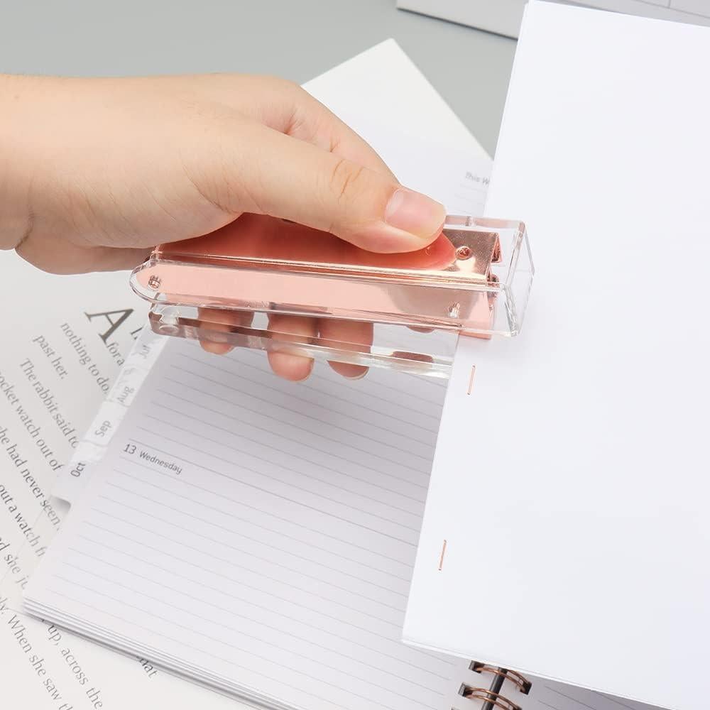 Grapadora Mini Acrílica Transparente Mogoostry Rosa Dorado No.10