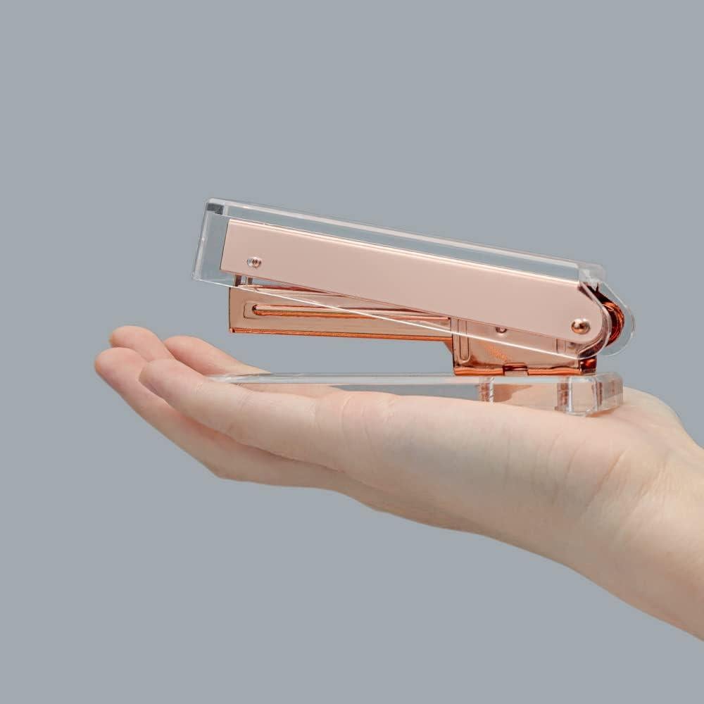 Grapadora Mini Acrílica Transparente Mogoostry Rosa Dorado No.10