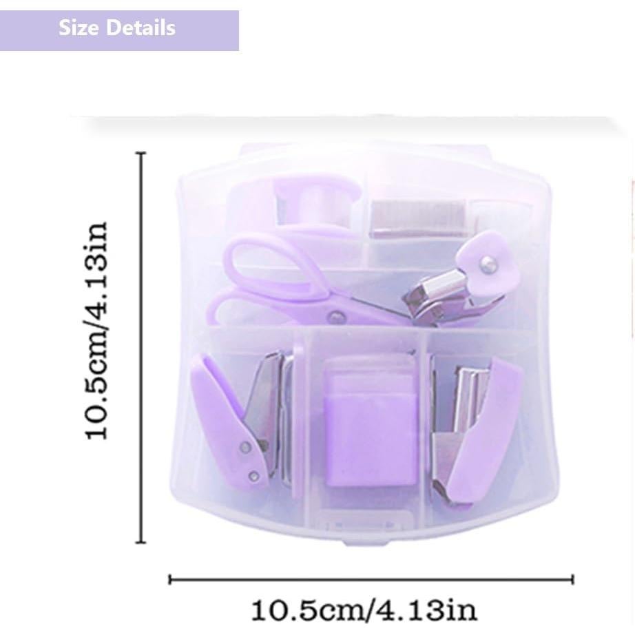 Kit de Suministros de Oficina Mini HCHMAO Púrpura - Tijeras, Grapadora, Cinta