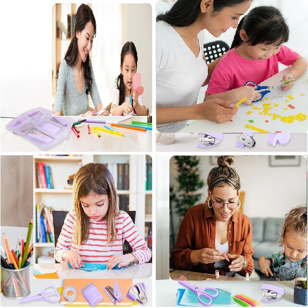 Kit de Suministros de Oficina Mini HCHMAO Púrpura - Tijeras, Grapadora, Cinta