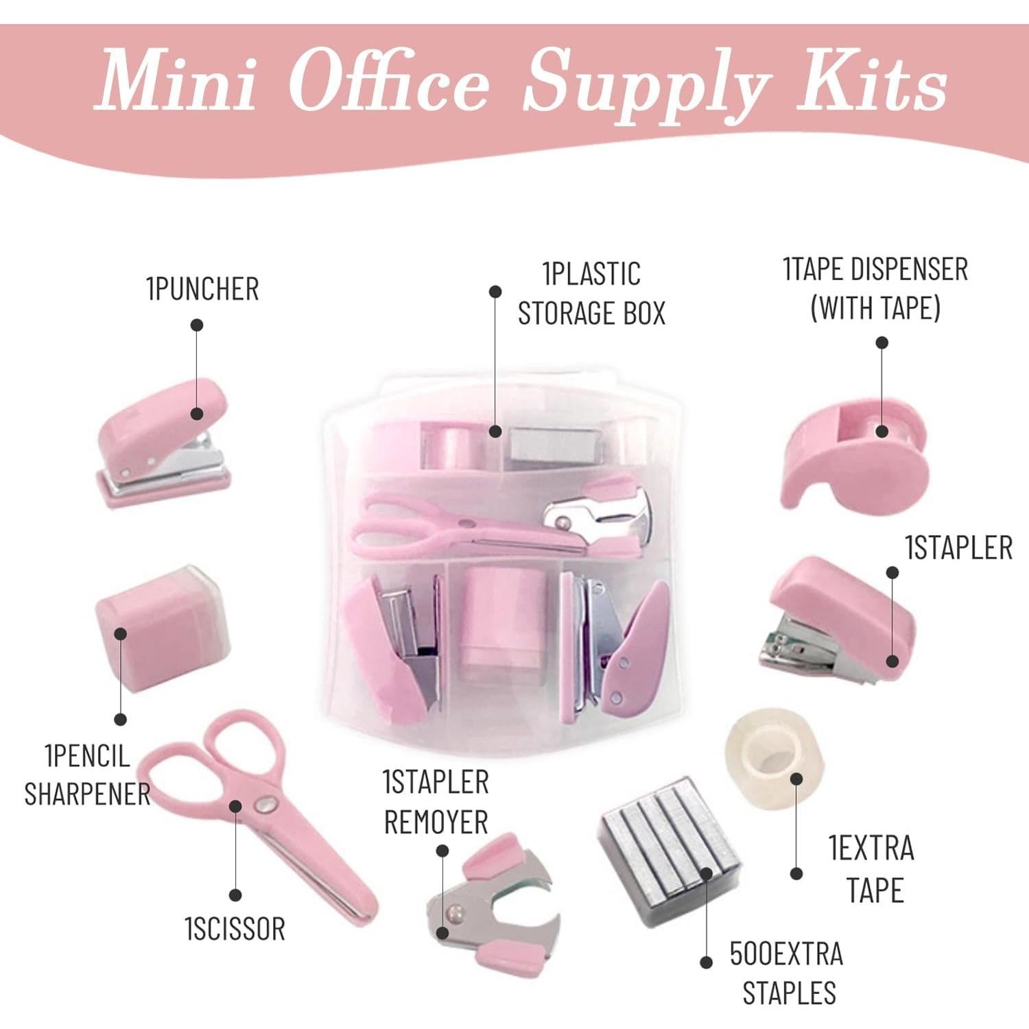 Kit de Suministros de Oficina Eubeneortho 8 Piezas Rosa