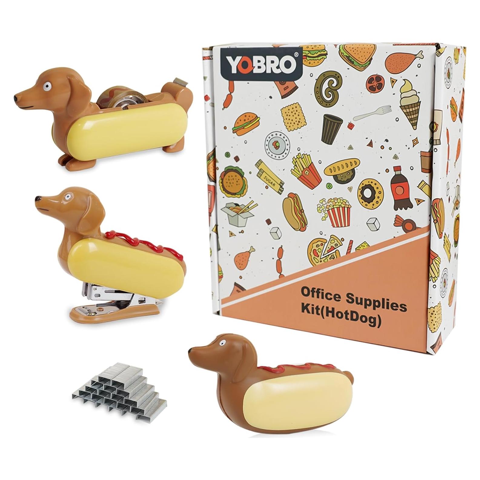 Conjunto de Escritorio YOBRO Hot Dog - Dispensador, Grapadora y Squeeze