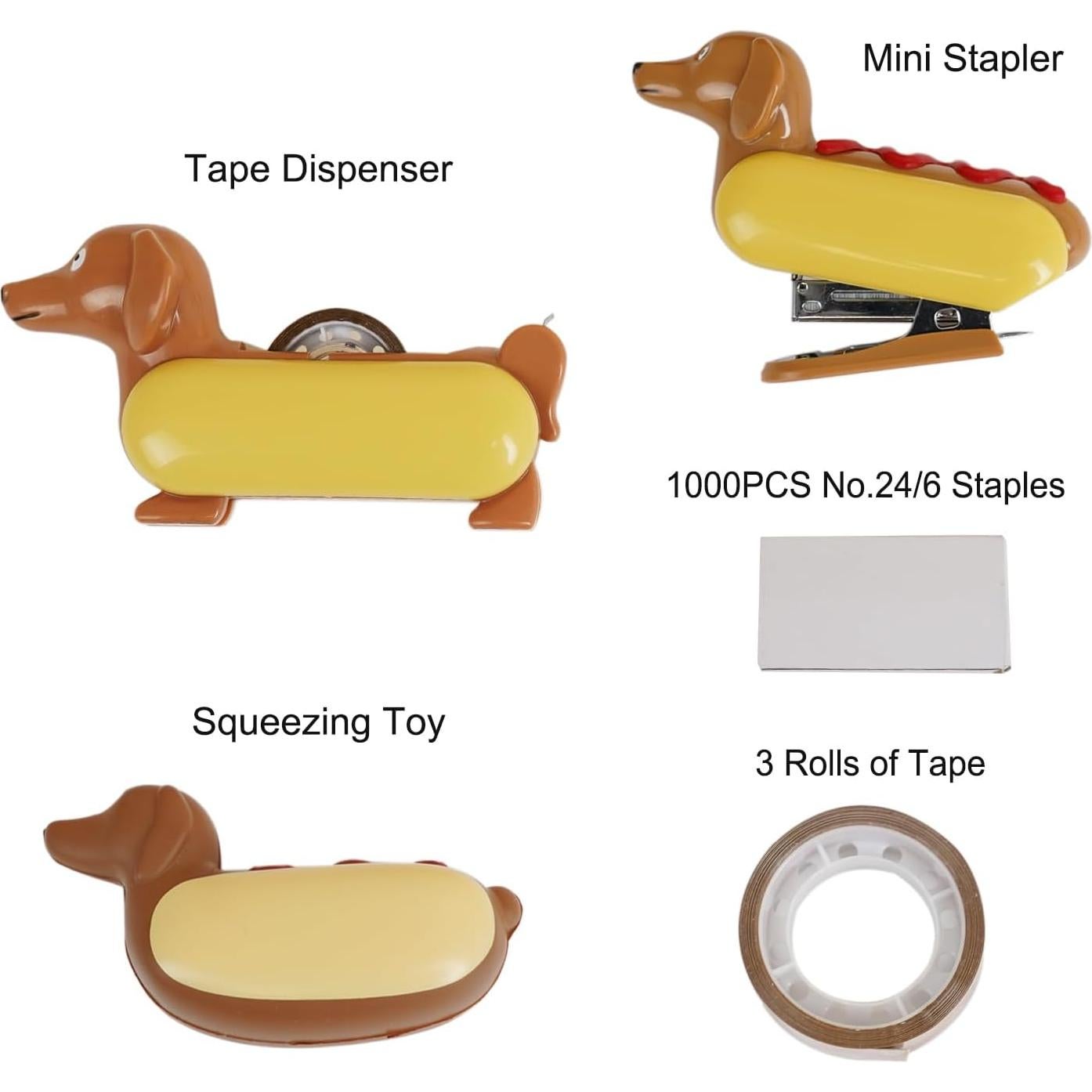 Conjunto de Escritorio YOBRO Hot Dog - Dispensador, Grapadora y Squeeze