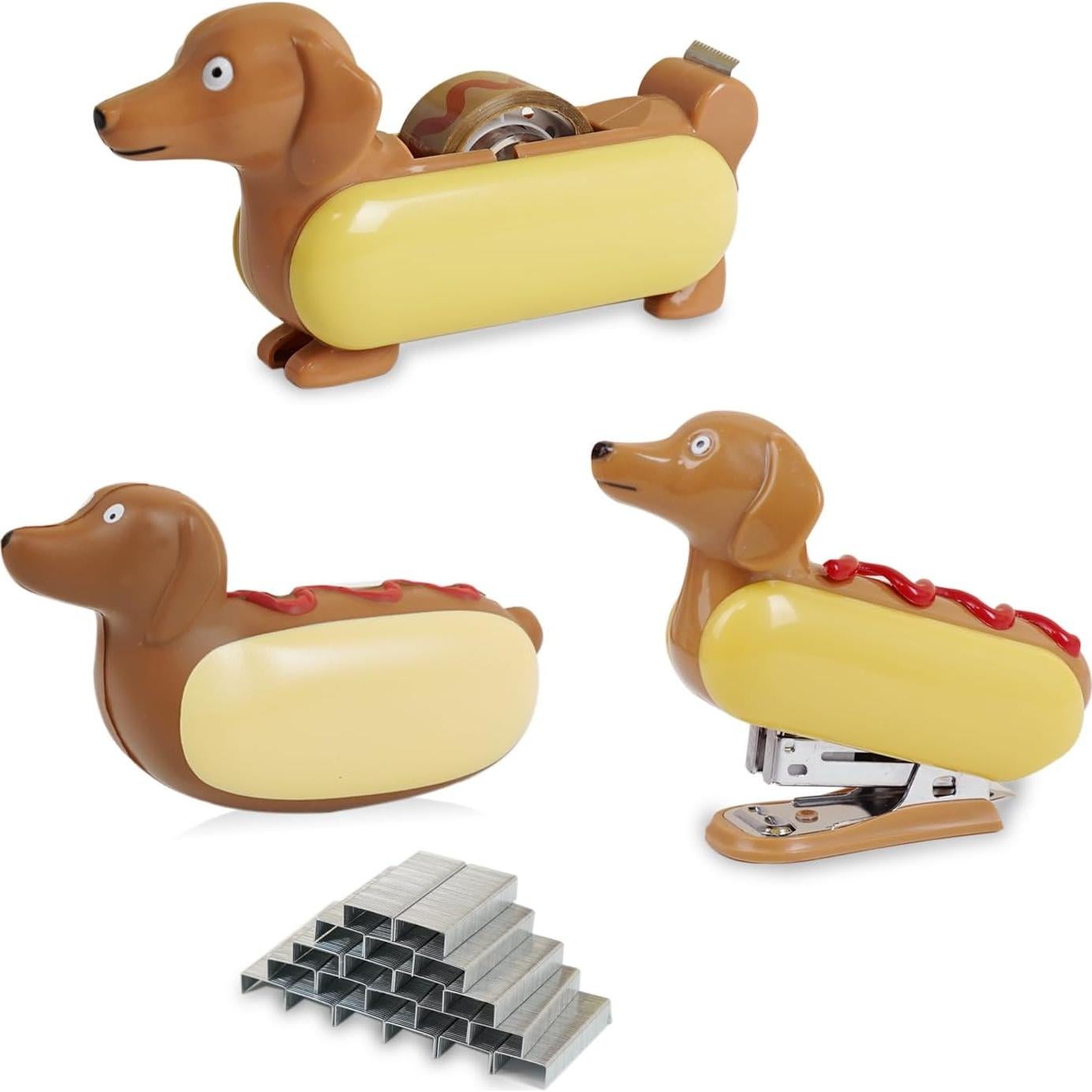 Conjunto de Escritorio YOBRO Hot Dog - Dispensador, Grapadora y Squeeze
