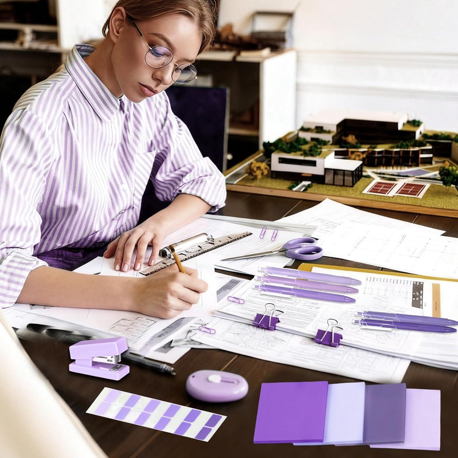 Kit de Suministros de Oficina Mini Humyoun Púrpura 8 Piezas