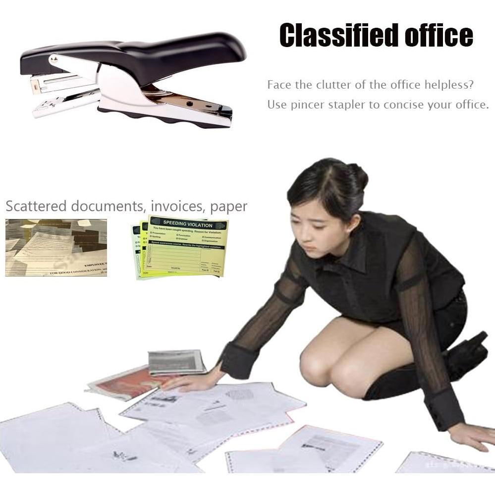 Grapadora de Pinza COCOMK Negra con 1000 Grapas 20 Hojas