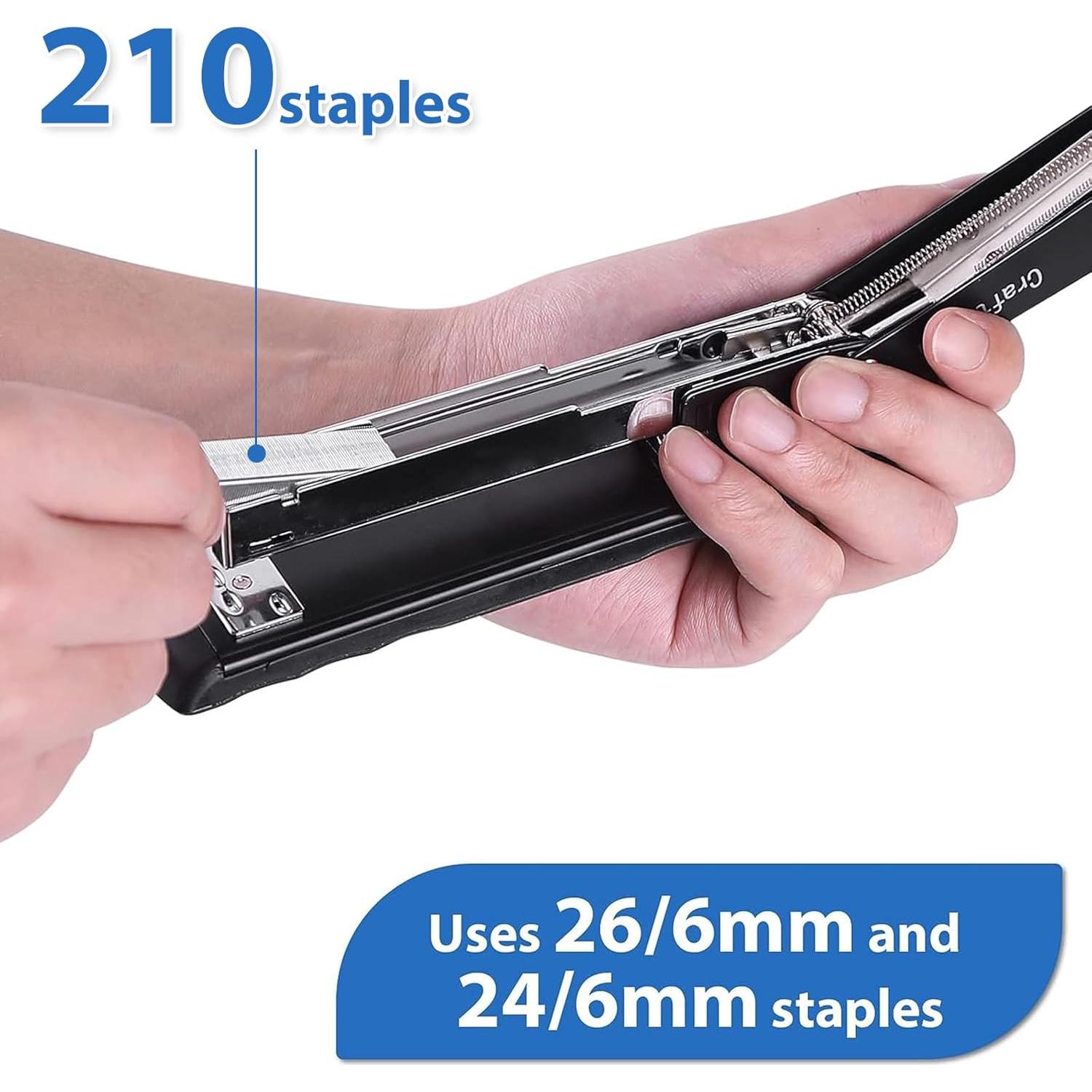 Grapadora de Metal Craftinova - Capacidad 25 Hojas, Negra, Paquete de 6