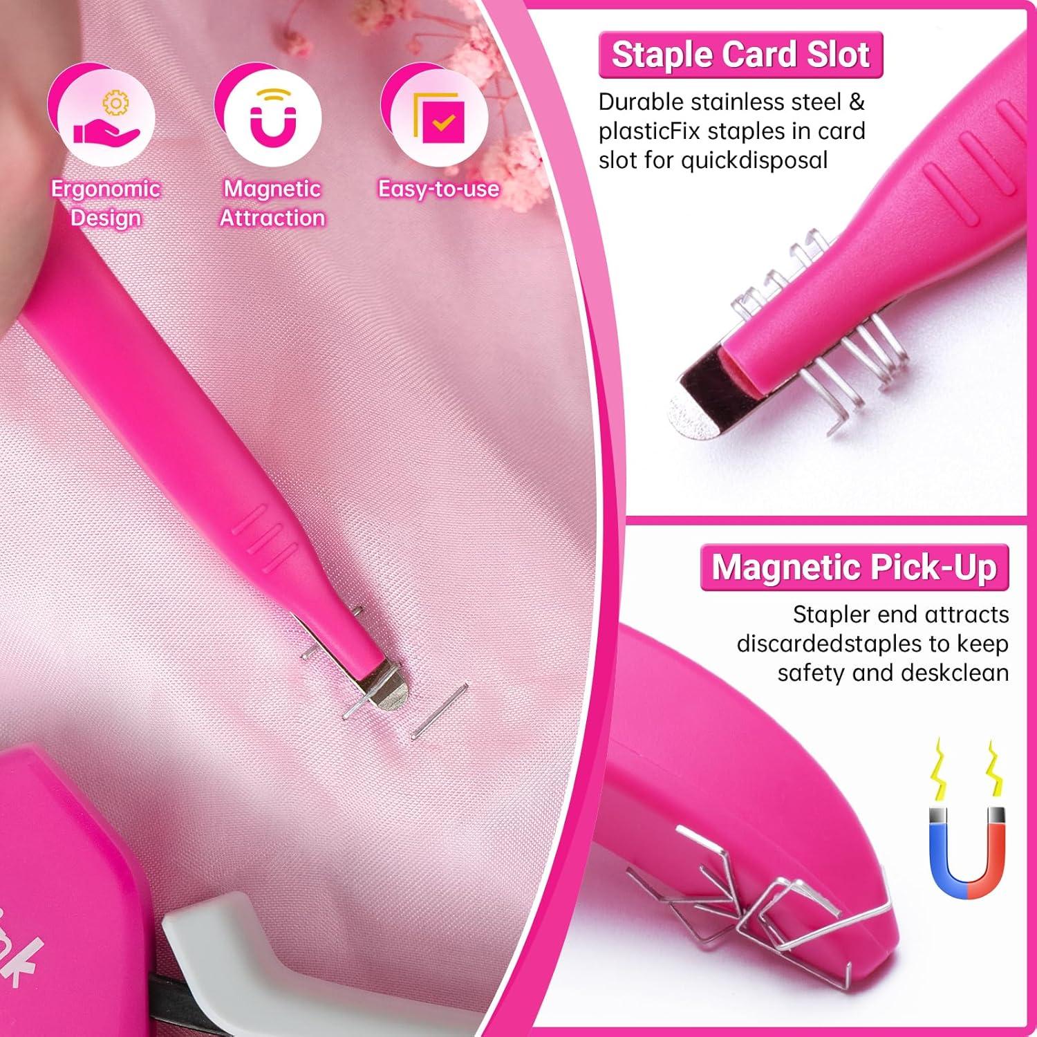 Grapadora de Uso Ligero Rosa ThinkLearn TL1081 con 1600 Grapas