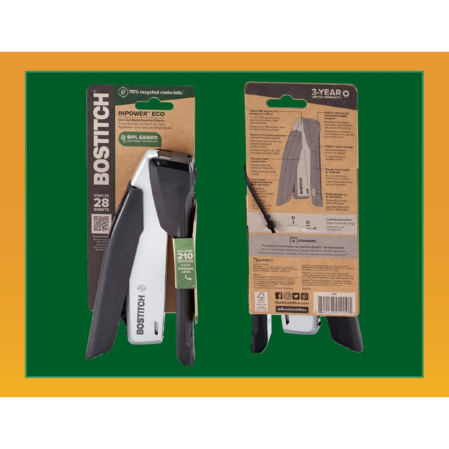 Grapadora Bostitch InJoy 3 en 1 Ecológica Negra